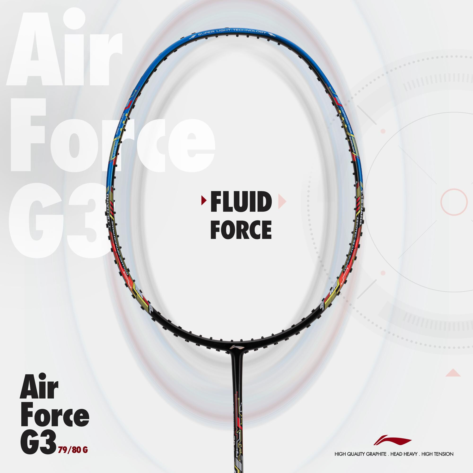 Li-Ning Air-Force 79 G3 Carbon Fibre Badminton Racket, Black/Blue/Red