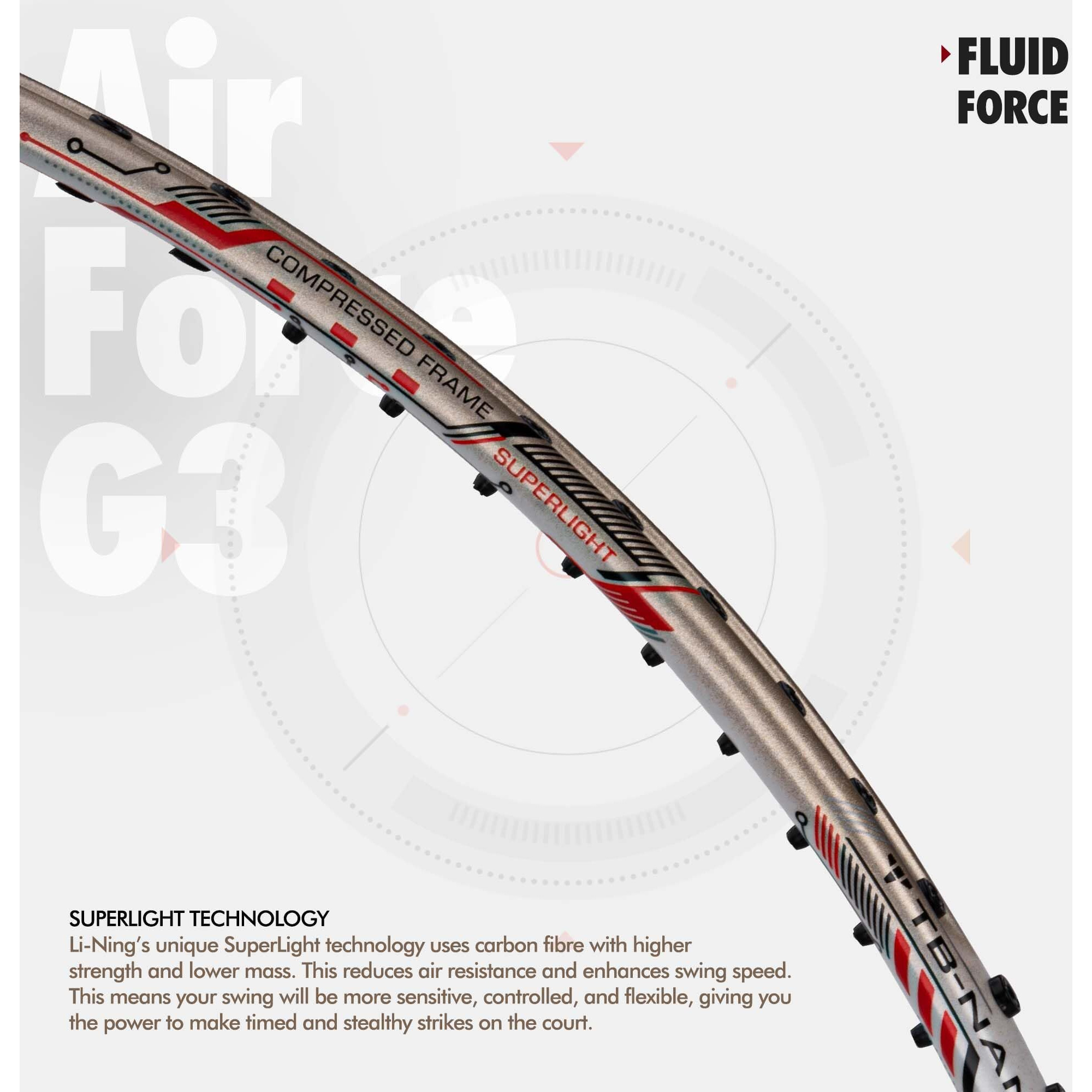 Li-Ning Air-Force 79 G3 Carbon Fibre Badminton Racket, White/Gold/Red