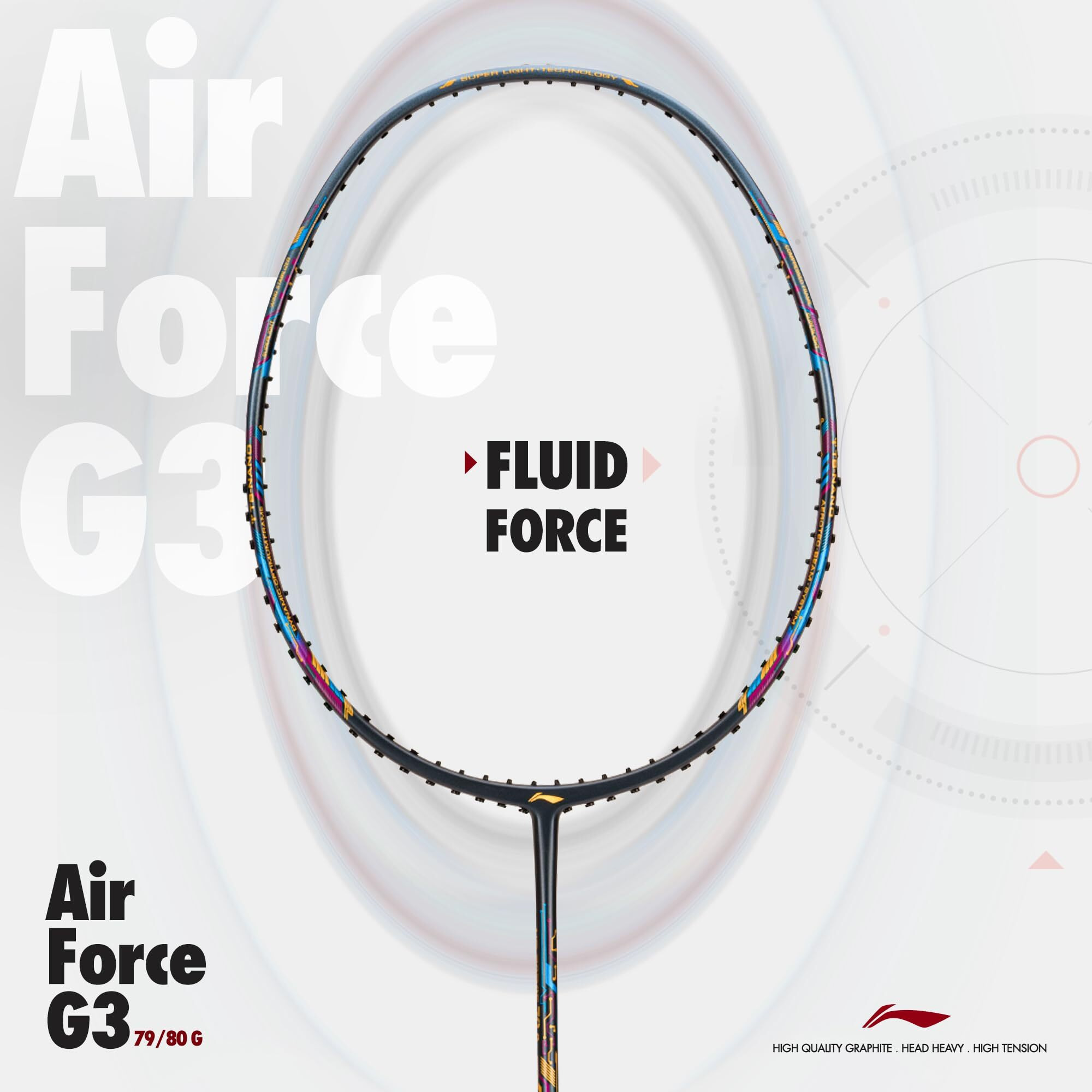 Li-ning Air-Force 79 G3 Carbon Fibre Strung Badminton Racket with Full Cover (79g, Charcoal/Grey/Blue)