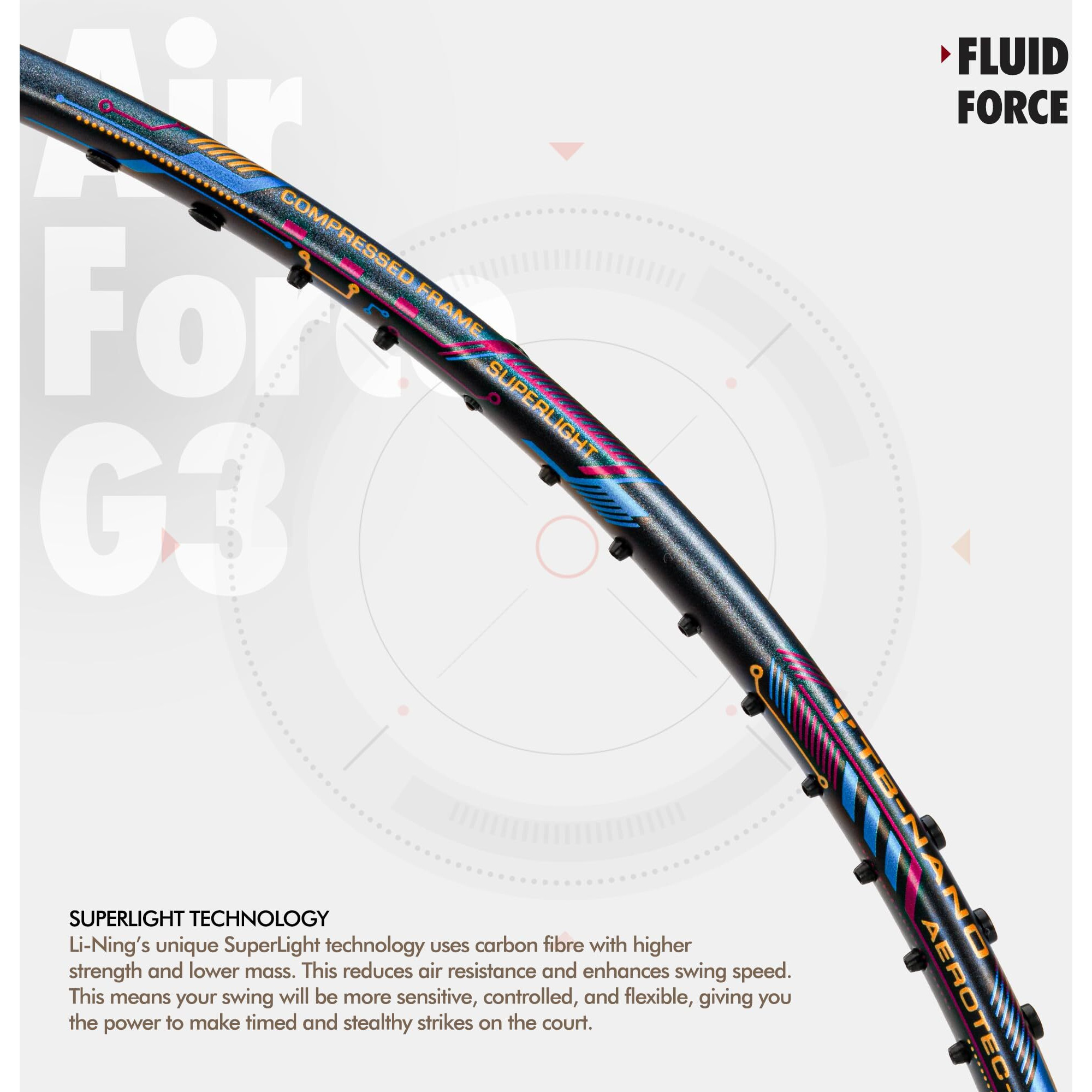 Li-ning Air-Force 79 G3 Carbon Fibre Strung Badminton Racket with Full Cover (79g, Charcoal/Grey/Blue)