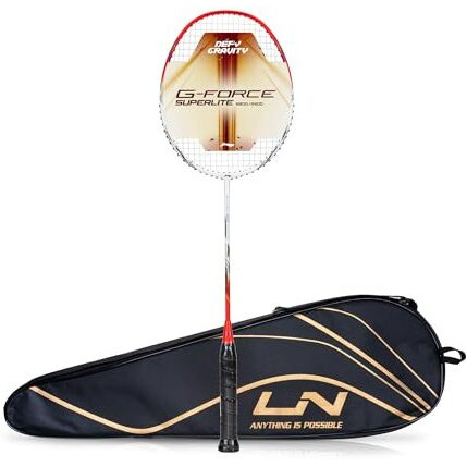Li-Ning G-Force 5800 Superlite Strung Badminton Racquet with Free Head Cover| 78 grams (White/ Red/Blue)