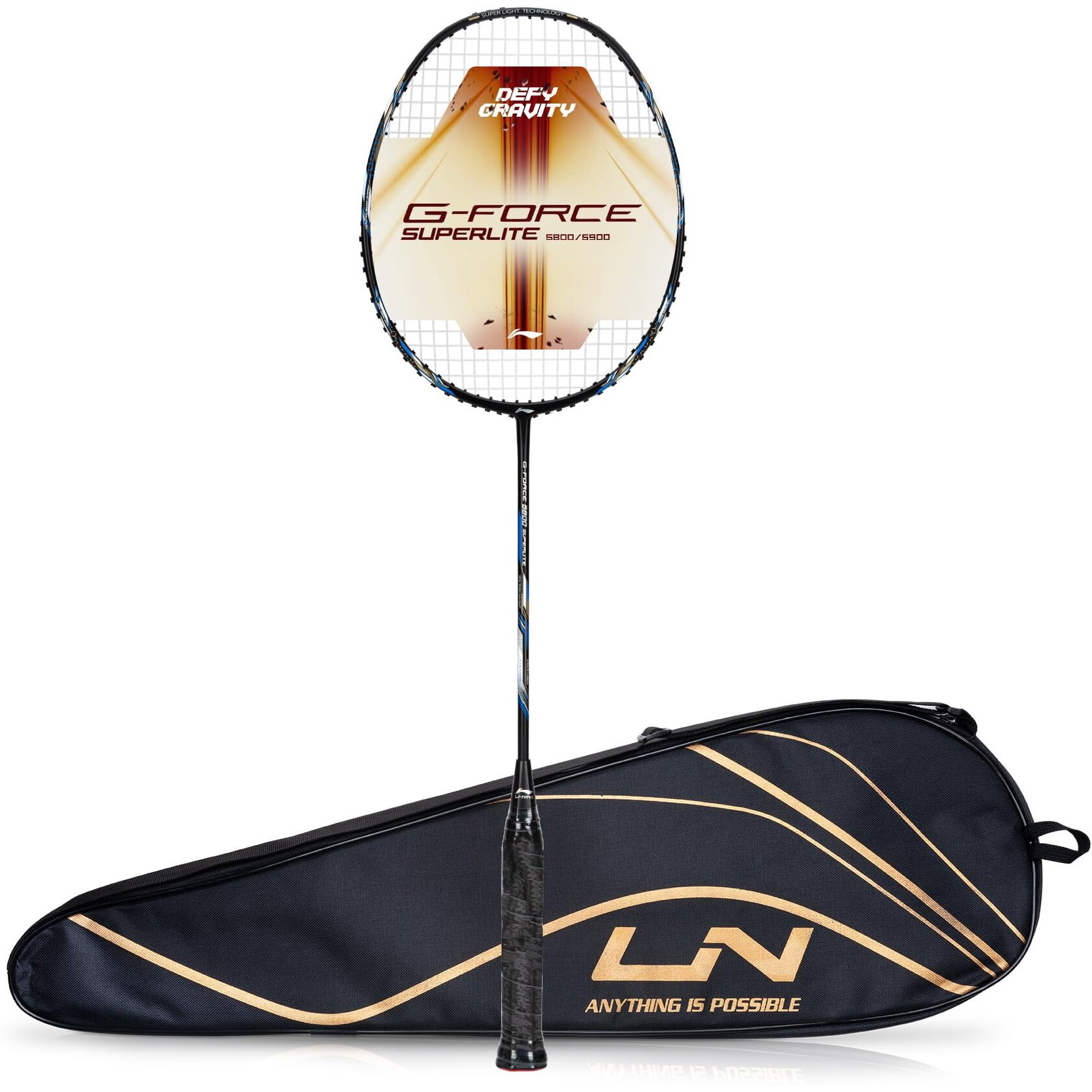 Li-Ning G-Force 5800 Superlite Strung Badminton Racquet with Free Head Cover| 78 grams (Black/Blue)