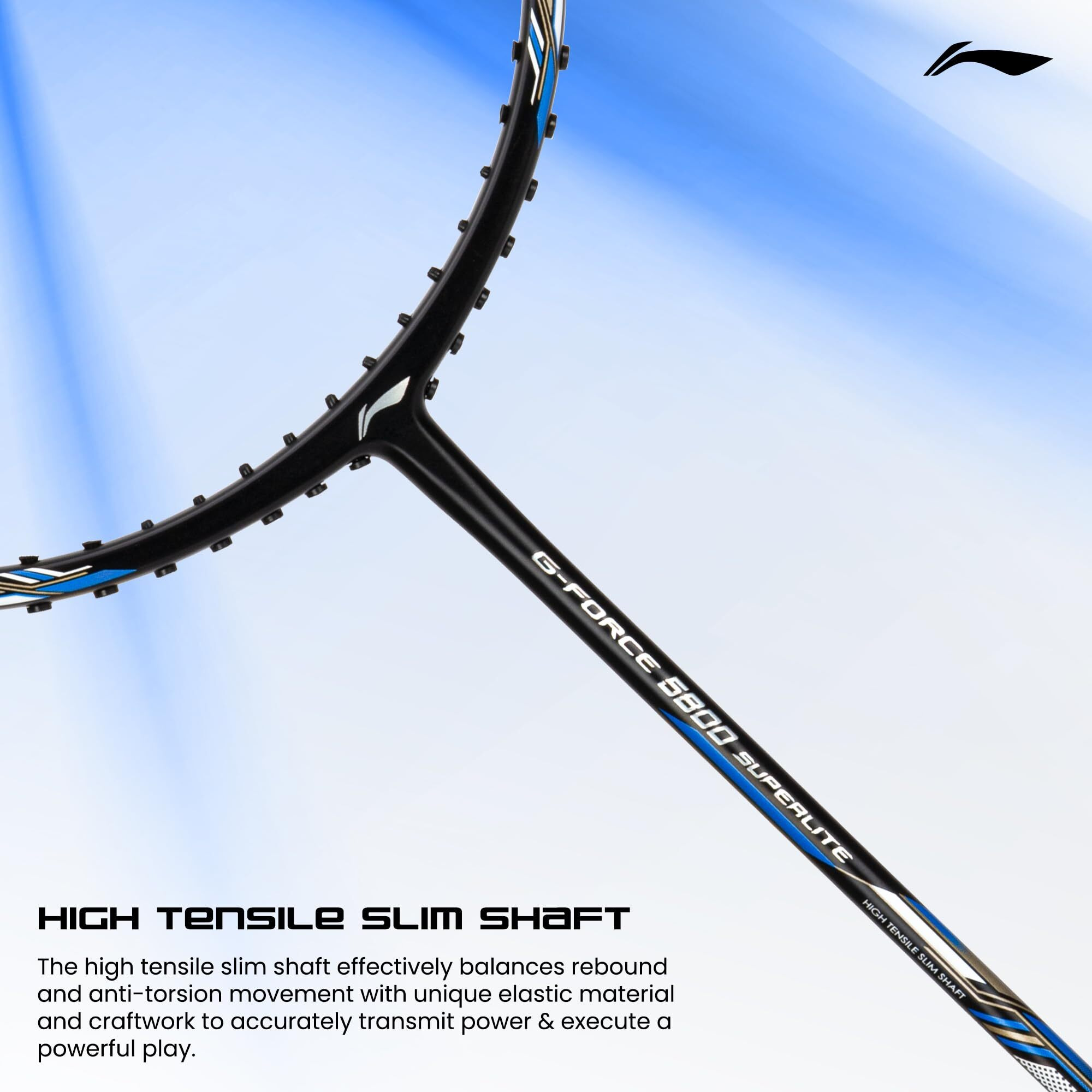 Li-Ning G-Force 5800 Superlite Strung Badminton Racquet with Free Head Cover| 78 grams (Black/Blue)