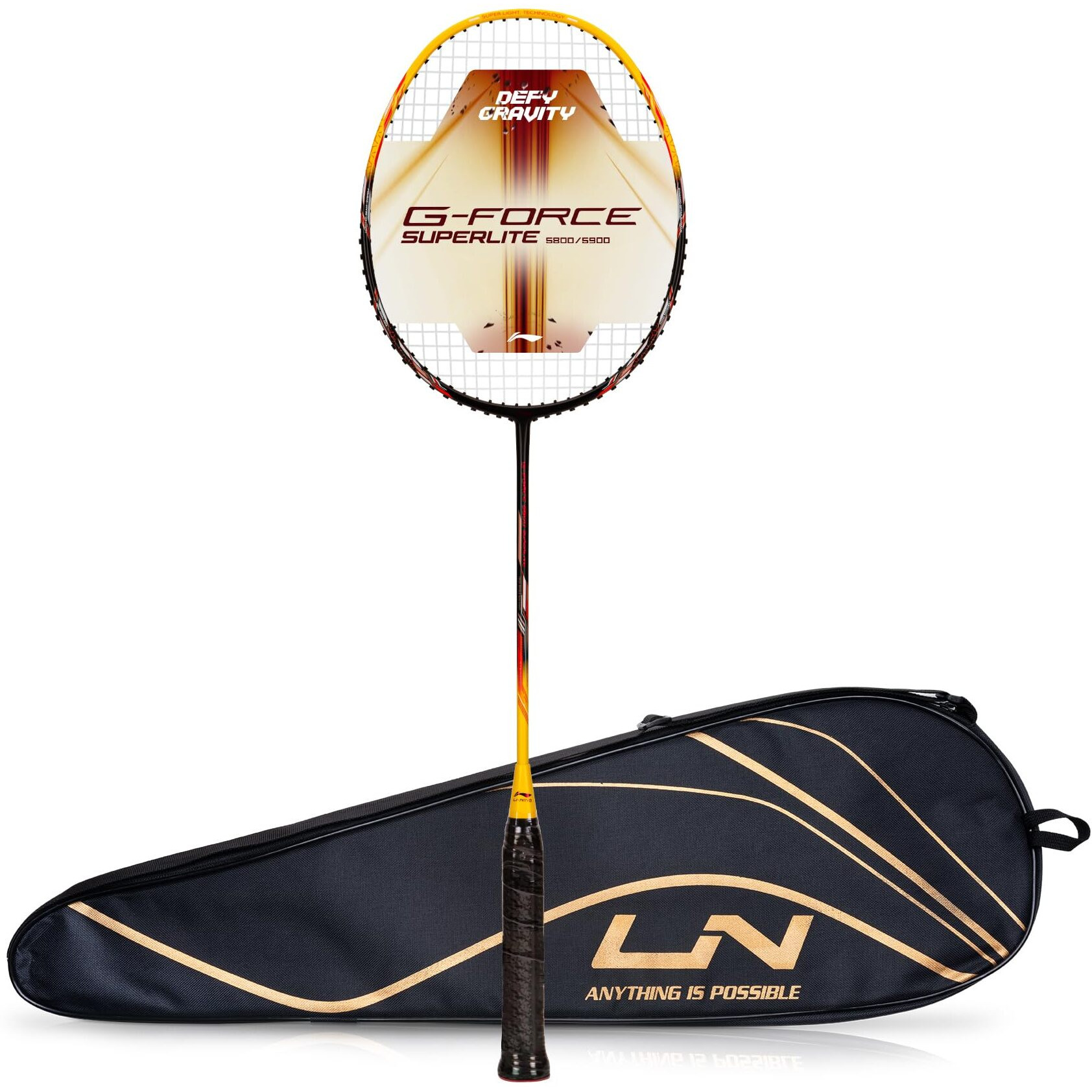 Li-Ning G-Force 5800 Superlite Strung Badminton Racquet with Free Head Cover| 78 grams (Black/Yellow/Red)