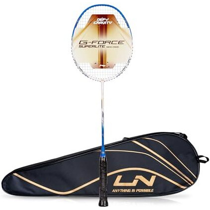 Li-Ning G-Force 5800 Superlite Strung Badminton Racquet with Free Head Cover| 78 grams (White/Blue/Black)