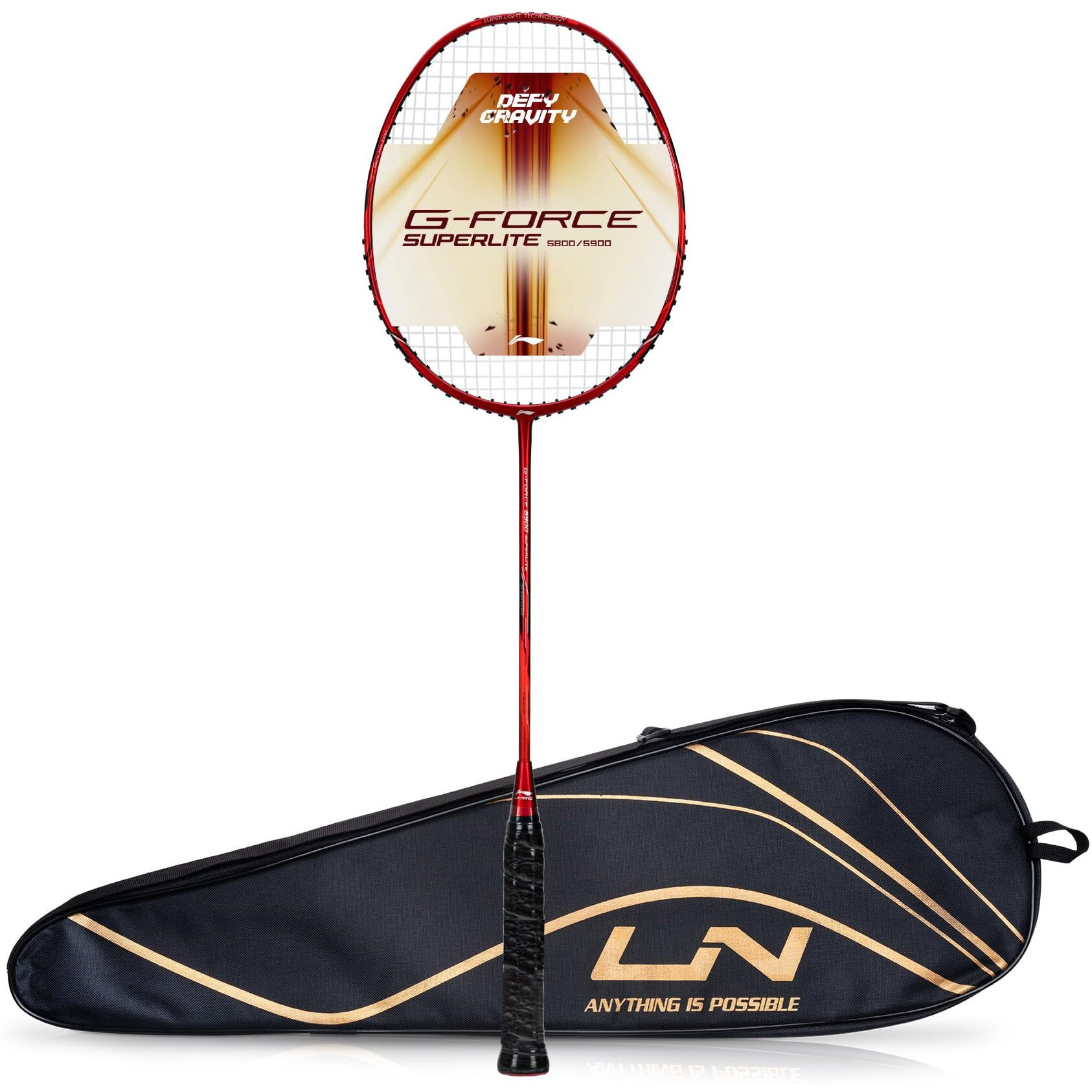 Li-Ning G-Force 5900 Superlite Strung Badminton Racquet with Free Head Cover| 79 grams (Red/Silver)