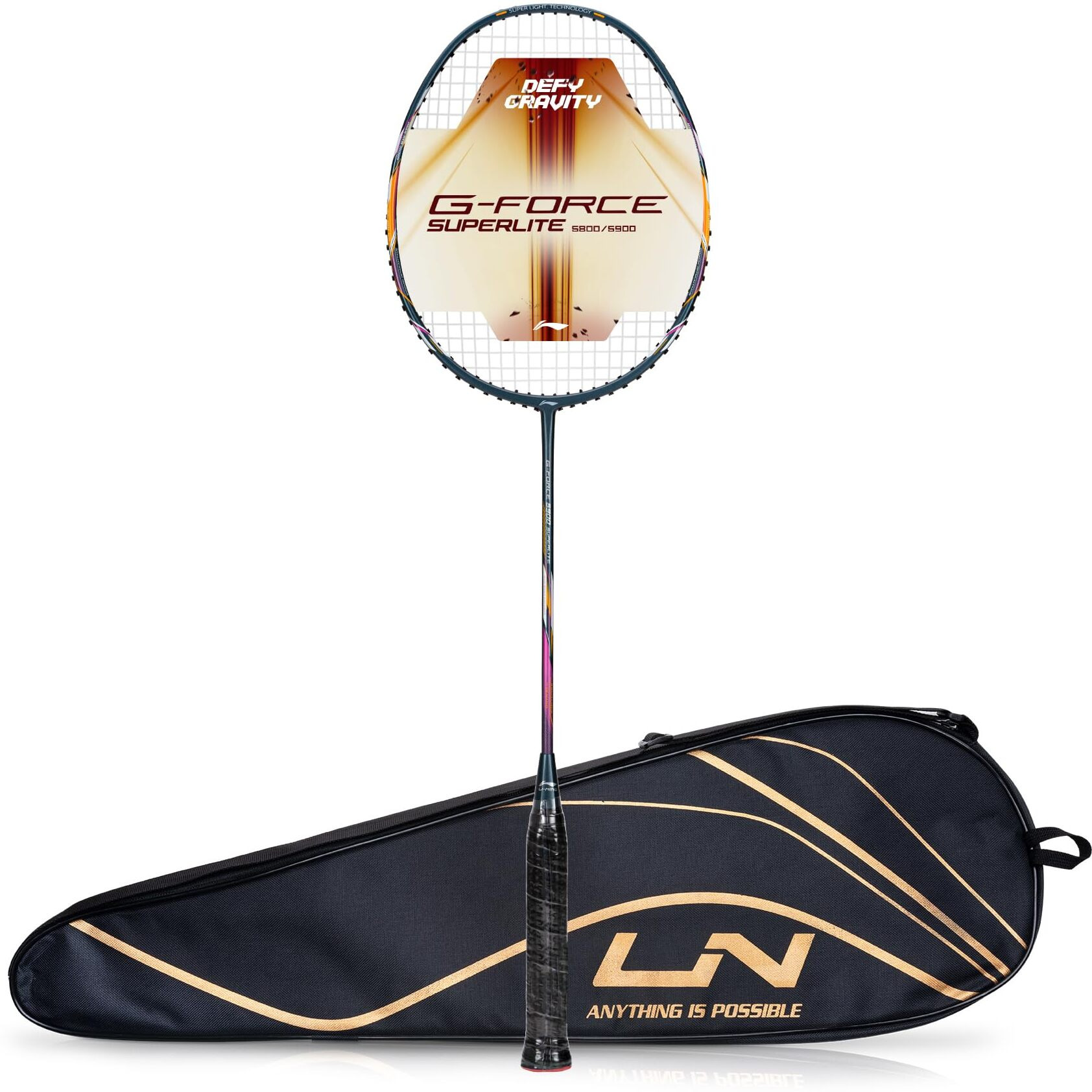 Li-Ning G-Force 5900 Superlite Strung Badminton Racquet with Free Head Cover| 79 grams (Grey/Silver/Pink)