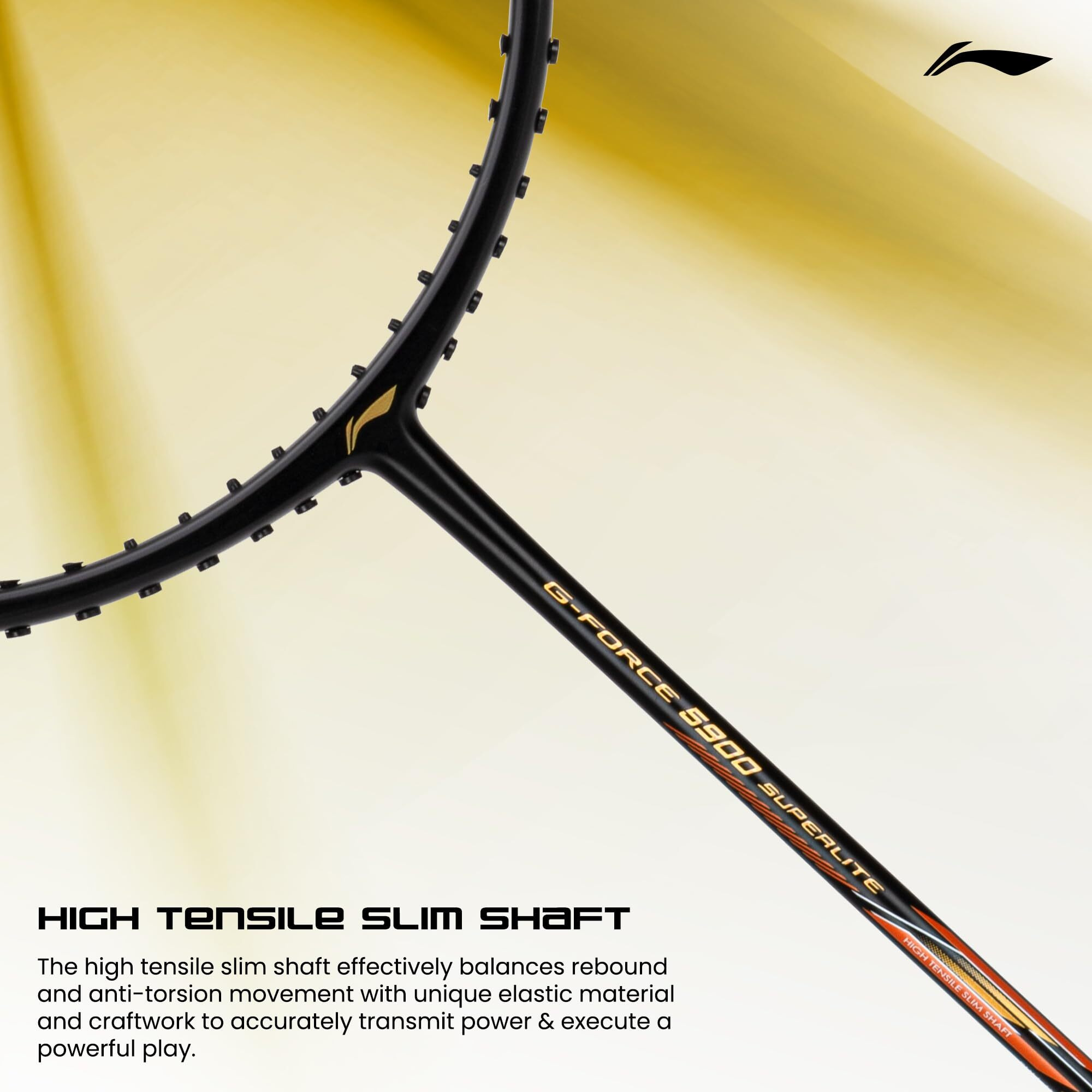 Li-Ning G-Force 5900 Superlite Strung Badminton Racquet with Free Head Cover| 79 grams (Black/Gold)
