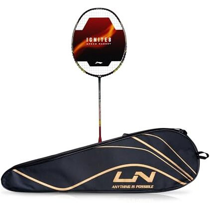 Li-Ning Ignite Series Carbon Fibre Superlite Speed Racket wuth Full Cover (Cool Gray/Bull Red)