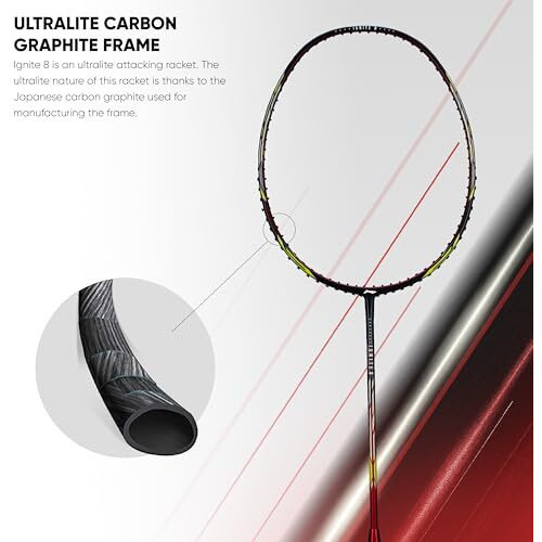 Li-Ning Ignite Series Carbon Fibre Superlite Speed Racket wuth Full Cover (Cool Gray/Bull Red)