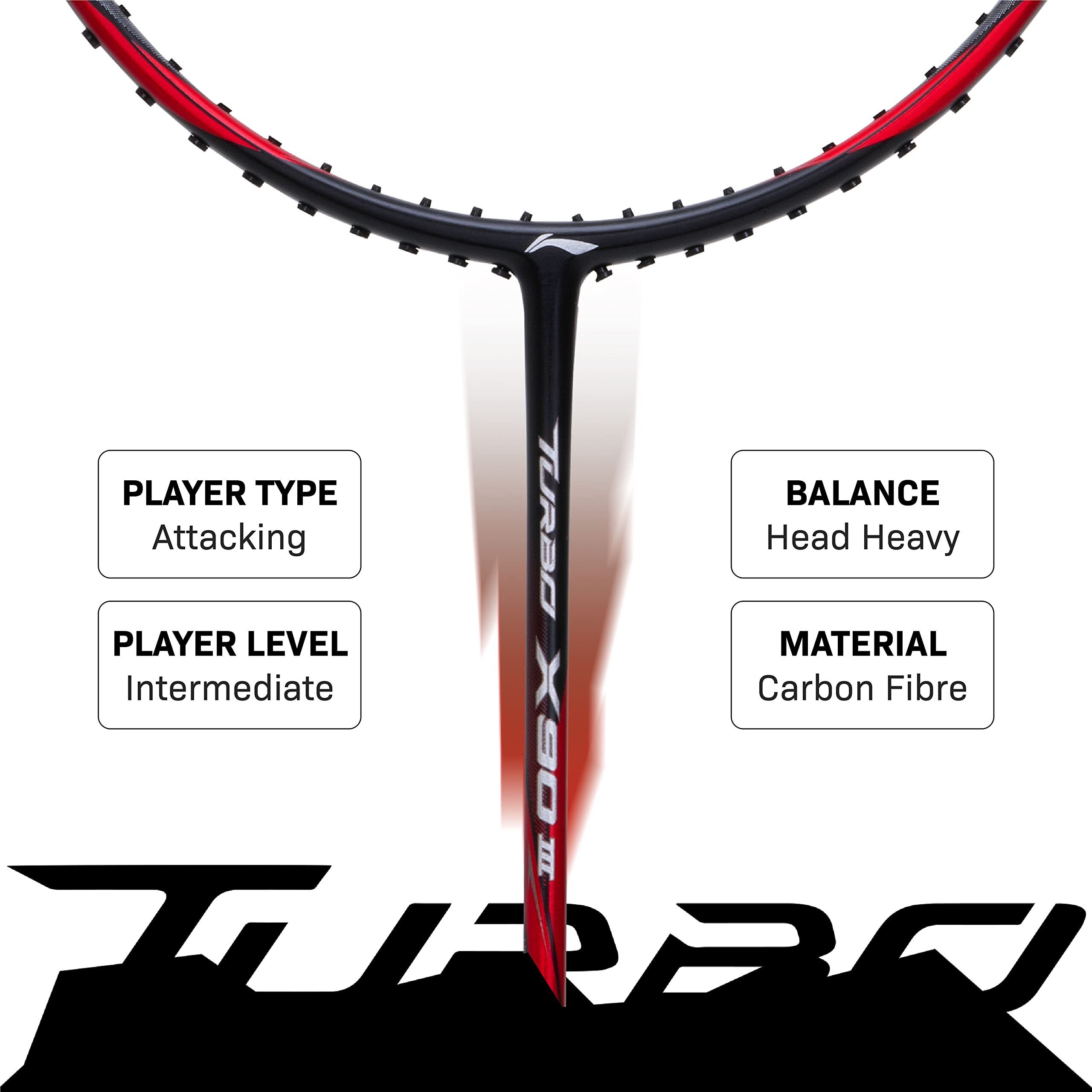 Li-Ning Turbo X III Carbon Fibre Strung Badminton Racket with Free Racket Cover for Seniors (Black/White, 87 Grams)