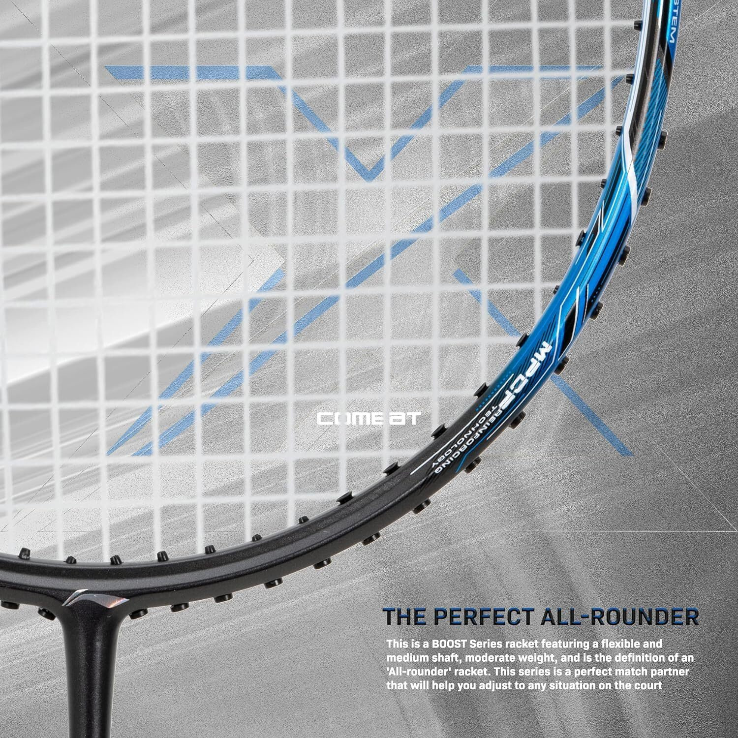 Li-Ning 3D Calibar X Combat Carbon Graphite Badminton Strung Racquet ( 85 Grams, 30 Lbs String Tension ) and Full cover (Charcoal/Blue)