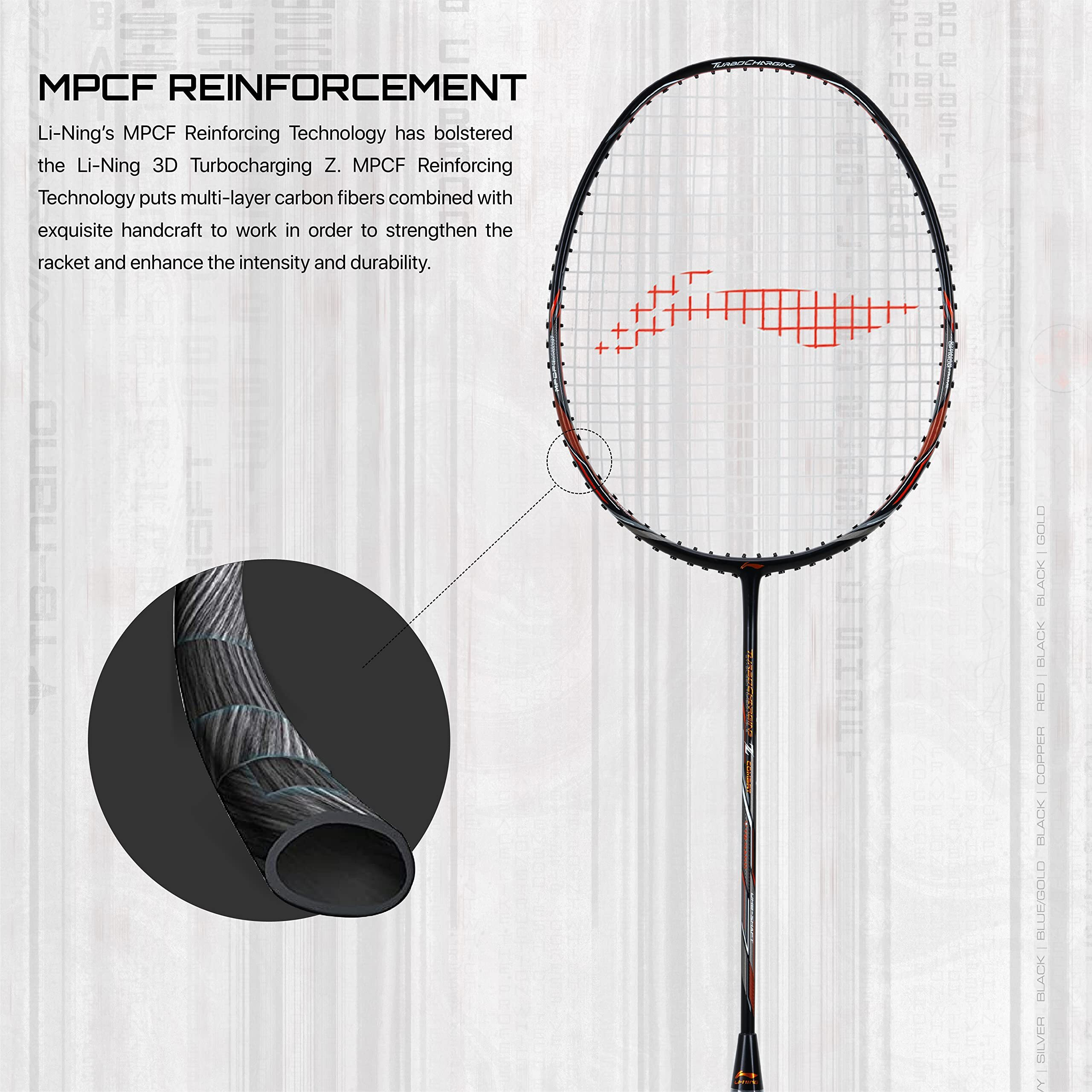 Li-Ning Turbo Charging Z Combat Carbon Fibre Strung Badminton Racket with Full Racket Cover (Black/Copper) | For Professional Players | 85 grams | Maximum String Tension - 30lbs