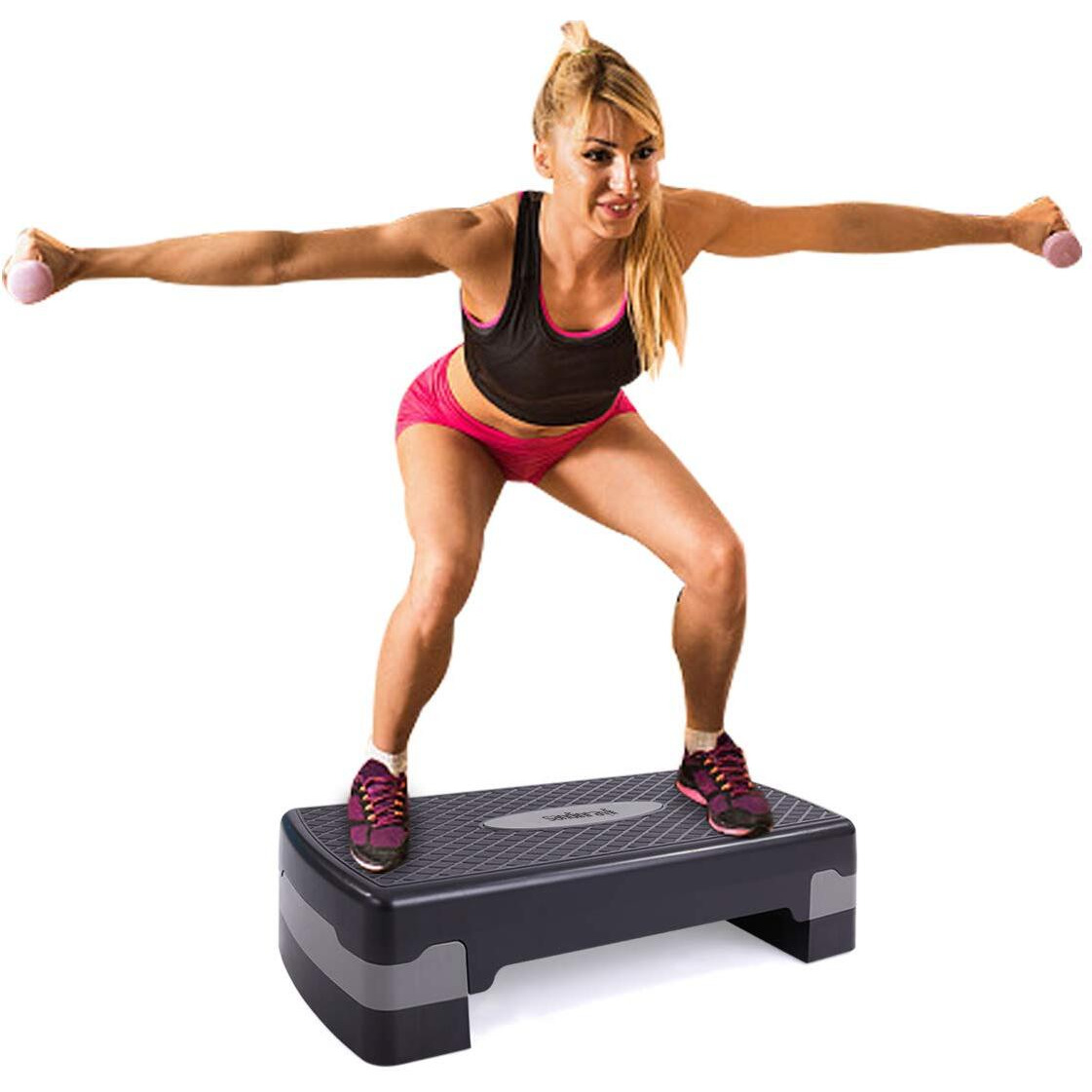JAXPETY 27   Fitness Aerobic Step Adjust 4  - 6 Exercise Stepper with Risers Home Gym (Black + Gray)