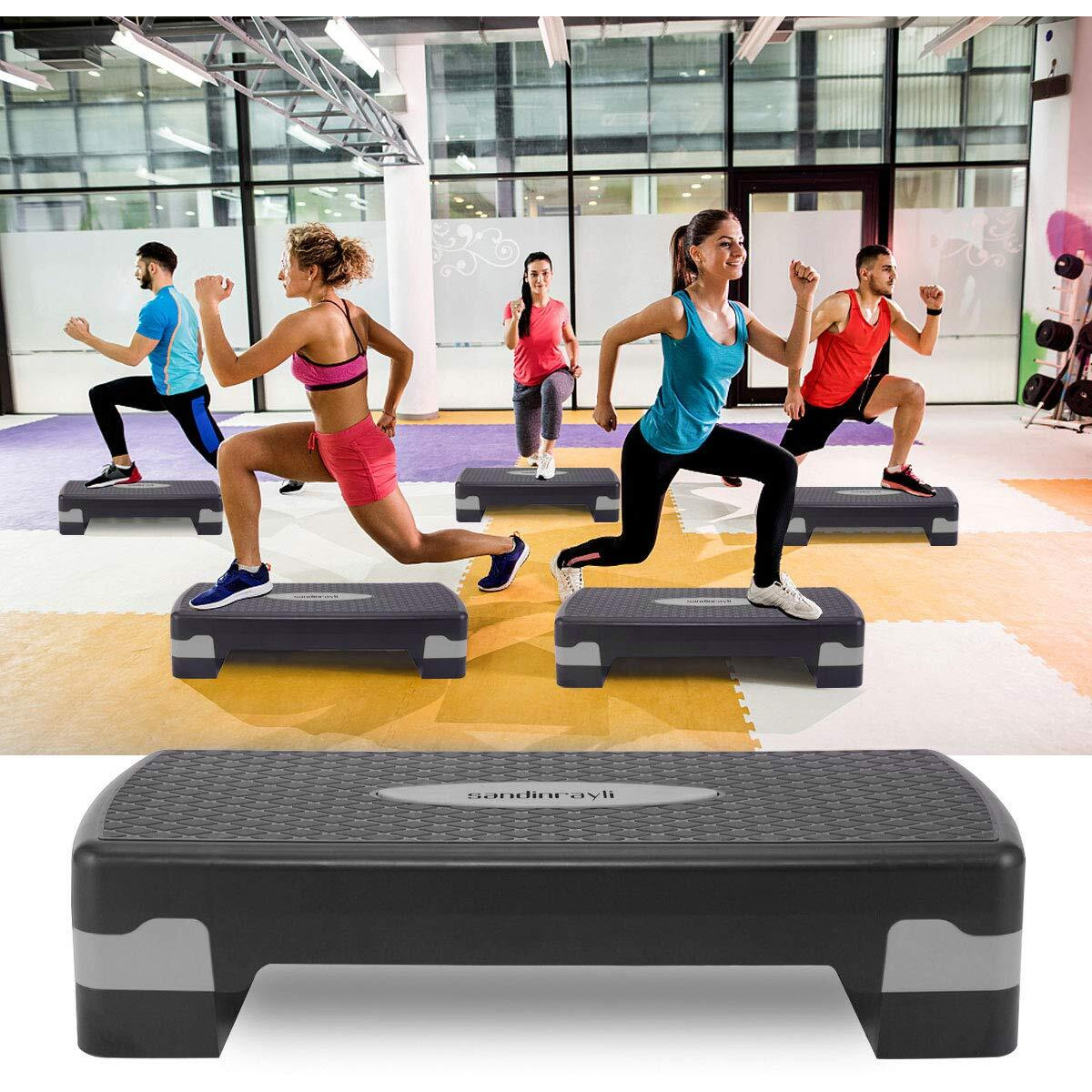 JAXPETY 27   Fitness Aerobic Step Adjust 4  - 6 Exercise Stepper with Risers Home Gym (Black + Gray)