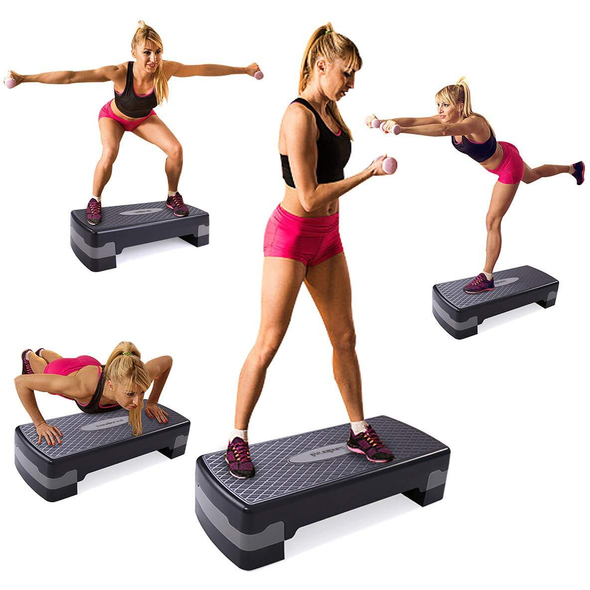 JAXPETY 27   Fitness Aerobic Step Adjust 4  - 6 Exercise Stepper with Risers Home Gym (Black + Gray)