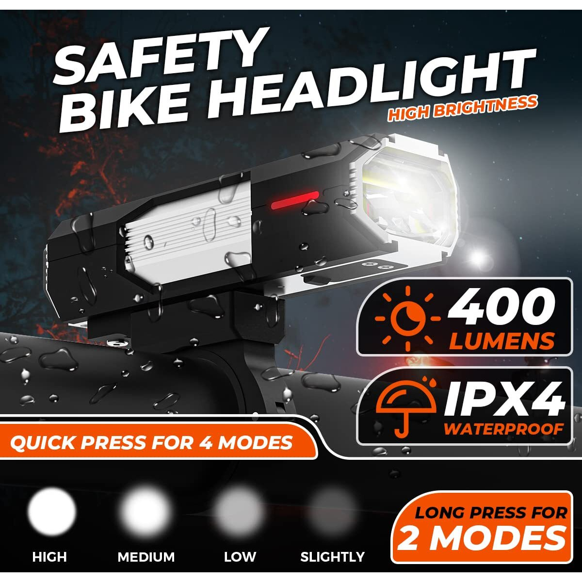 VICTGOAL Cycle Lights USB Rechargeable Bicycle Headlight and Tail Light Set, Powerful LED High Brightness with 6 Modes Waterproof Bicycle Lights Front and Back for Night Cycling (400 Lumen)