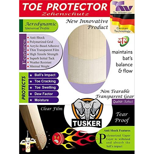 Tusker Cricket Bat Toe Protector, Self Adhesive Sheet, Transparent