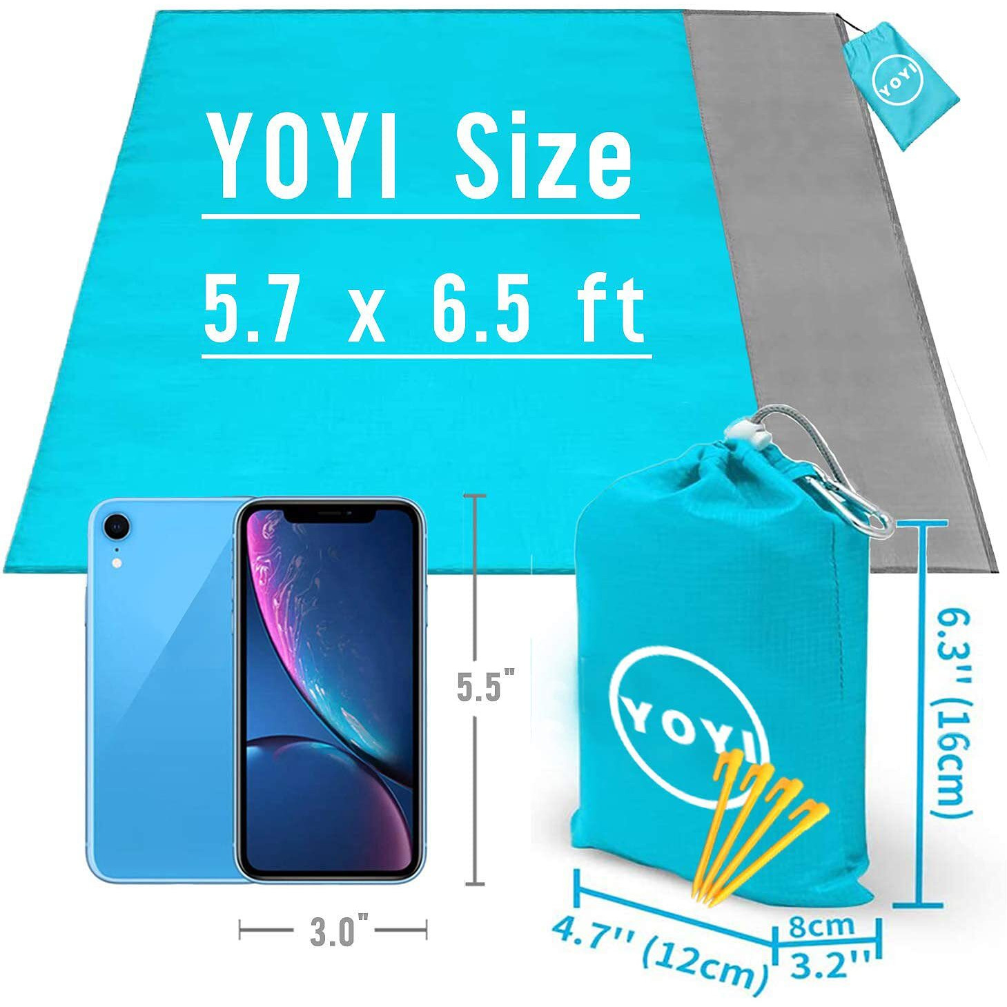 YOYI YOYI Yoyi Sand Free Beach Blanket 210T Polyester,Beach Mat Waterproof Sandproof For 2-7 Adults,Oversized 55 X69  Lightweight Pocket Blanket For Travel,Camping,Hiking,Music Festivals (Blue 69X82)
