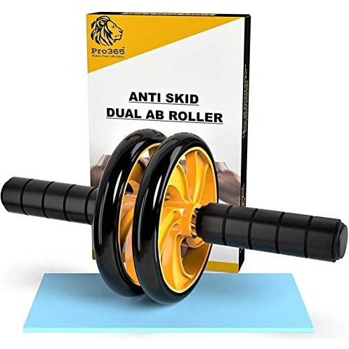 PRO365 Home Gym Ab Roller/Indoor Ab Wheel for Abs Workouts 6 Month Manufacturer Warranty/Dual Abdominal Exercise/Core Workouts for Men and Women (6 MM Safe Knee Mat, Yellow Roller)