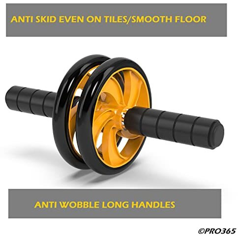 PRO365 Home Gym Ab Roller/Indoor Ab Wheel for Abs Workouts 6 Month Manufacturer Warranty/Dual Abdominal Exercise/Core Workouts for Men and Women (6 MM Safe Knee Mat, Yellow Roller)