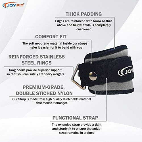 Joyfit Padded Ankle Straps- for Cable Machine, Kickbacks, Glute Workouts, Leg Extensions, Curls & Hip Abductors with Padded Neoprene Support, Ideal for Men & Women [Pair] (Grey)