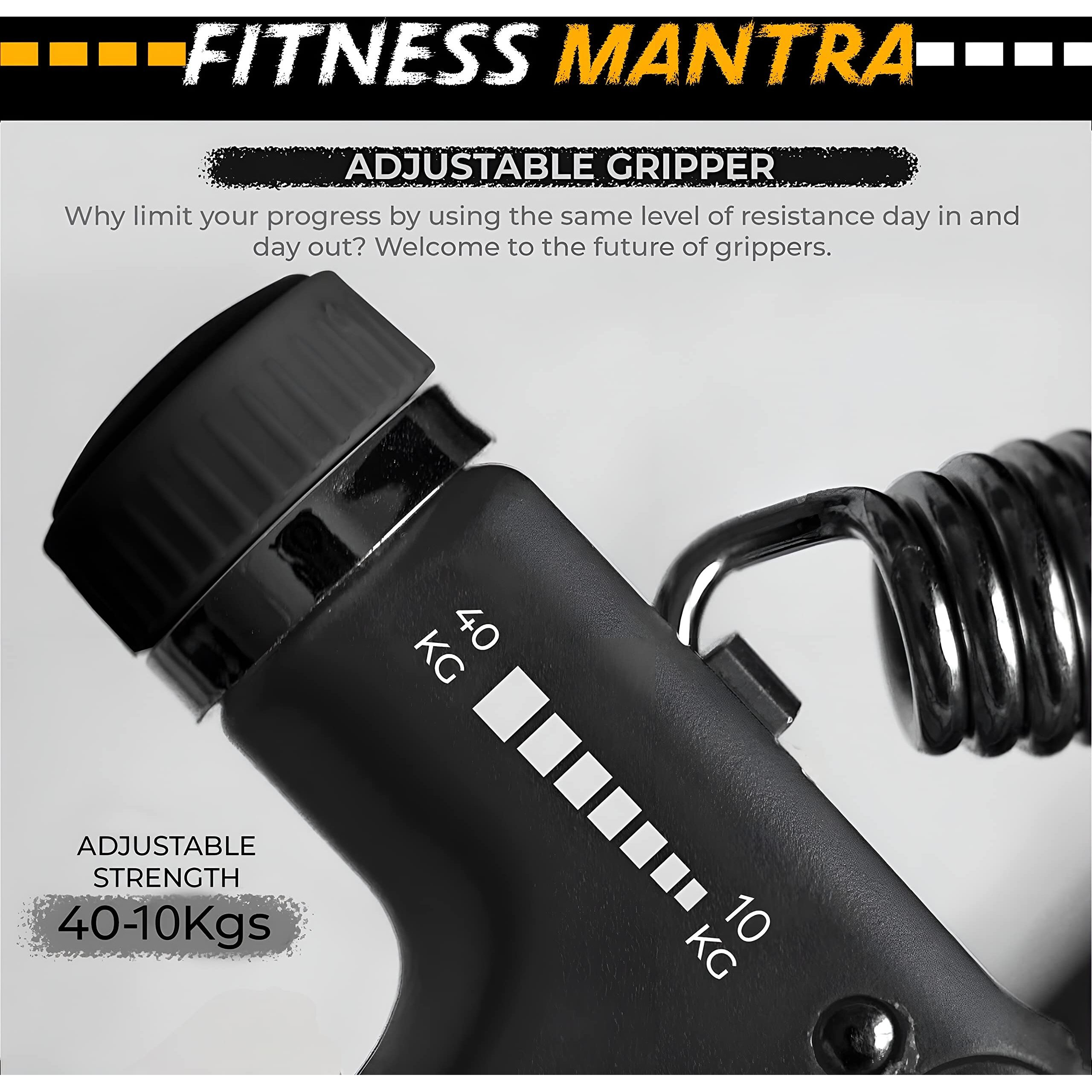Fitness Mantra Weight Adjustable Hight Quality Hand Gripper for Men & Women |Hand Grip|Finger Exerciser|Power Gripper|Hand Exerciser Equipment|Hand Strengtheners (Orange, 10KG-40KG)