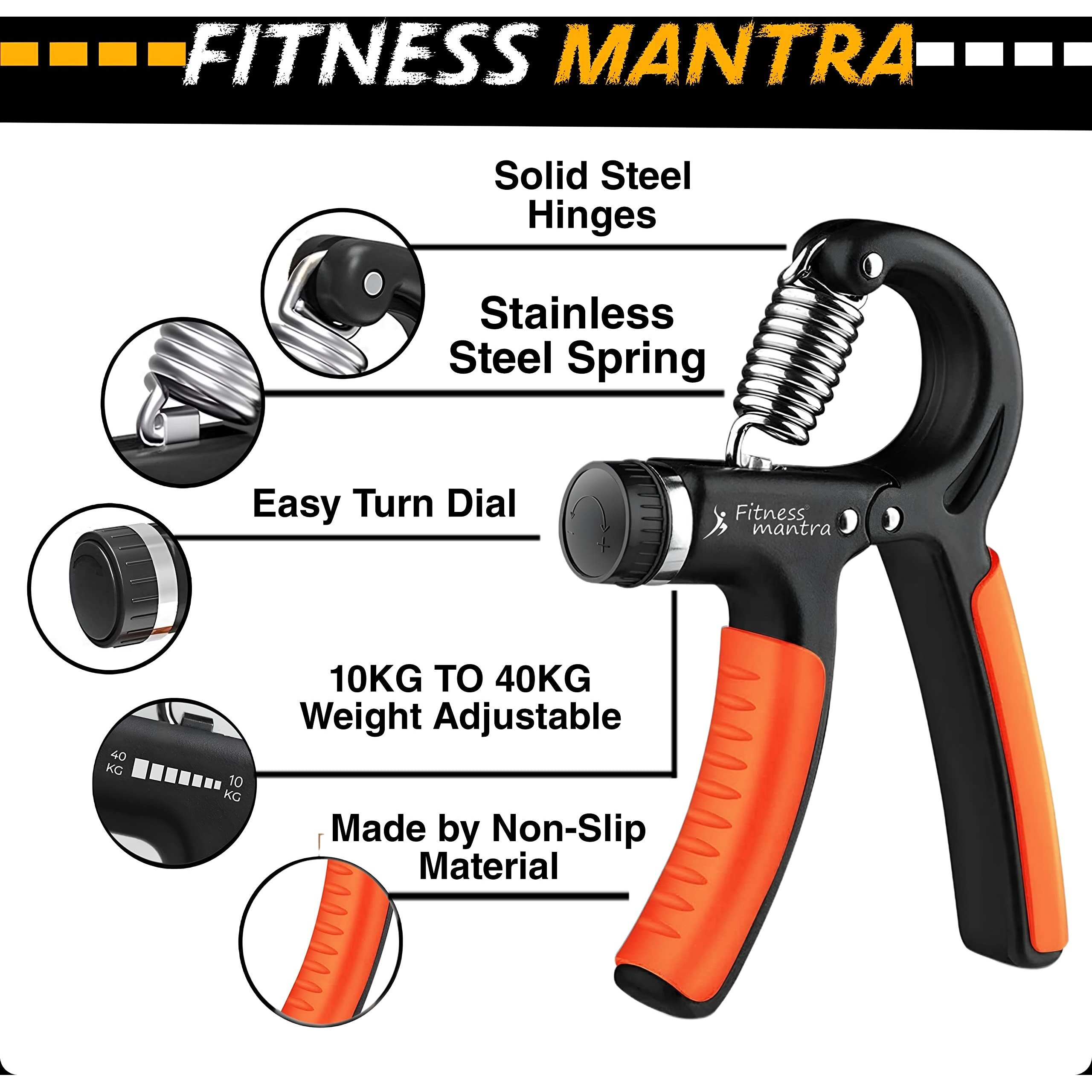 Fitness Mantra Weight Adjustable Hight Quality Hand Gripper for Men & Women |Hand Grip|Finger Exerciser|Power Gripper|Hand Exerciser Equipment|Hand Strengtheners (Bhagwa, 10KG-40KG)