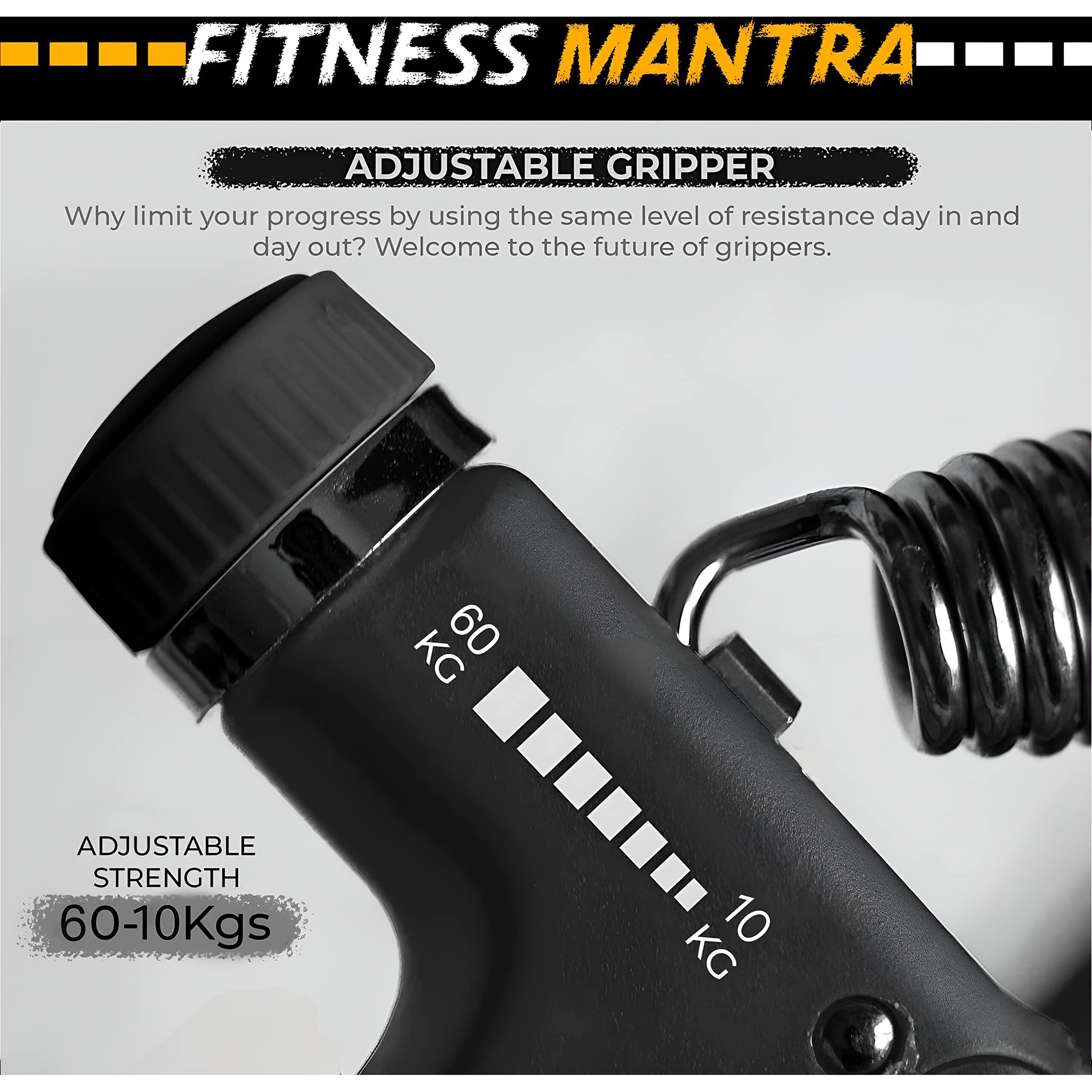Fitness Mantra Weight Adjustable Hight Quality Hand Gripper for Men & Women |Hand Grip|Finger Exerciser|Power Gripper|Hand Exerciser Equipment|Hand Strengtheners (Grey, 10KG-60KG)
