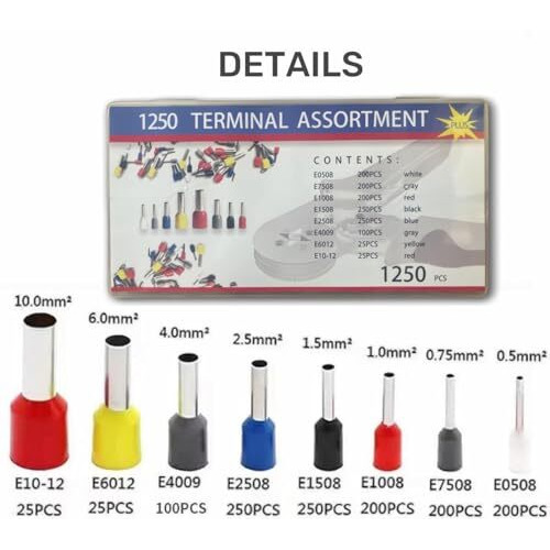 Xfopz 1250pcs Electrical/Electronic Wire Ferrules Kit AWG23-7 Wire Ferrules Connectors Wire Terminals Assortment Insulated Ferrules Set