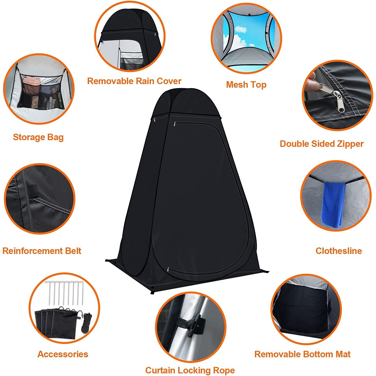 DZAWIBA Shower Tent Pop-Up Privacy Tent Camping Portable Toilet Tent Outdoor Camp Bathroom Changing Dressing Room Instant Privacy Shelters for Hiking Beach Picnic Fishing Potty, Extra-Tall, UPF 50+
