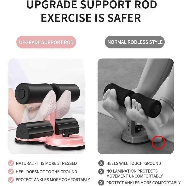 Jukusa Portable Floor Sit Up Bar, 3 Height Adjustable Super Strong Suction Sit Up Assistant Device with 2 Suction Cups (Black)
