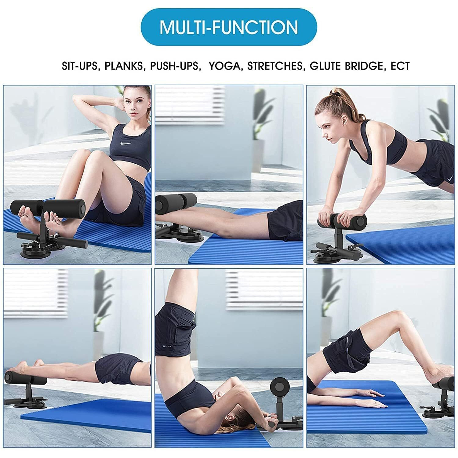 Jukusa Double Suction Cups Sit Up Assistant Fixed Foot Abdominal Muscle Trainer Sit Up Bar Leg Muscle Training Device Household Fitness Equipment for Body Building (Black Color)