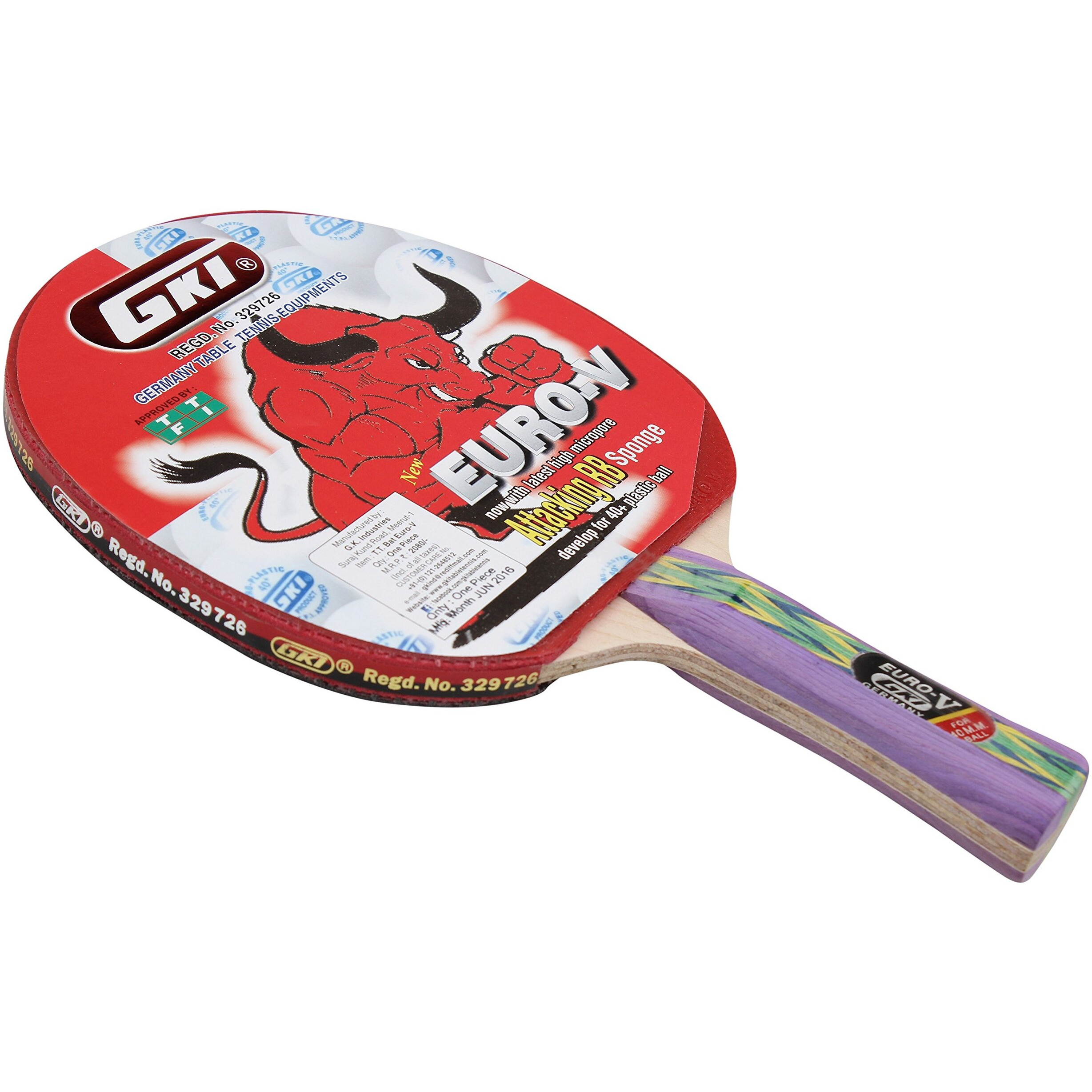 GKI Euro V Wooden Table Tennis Racquet (Multicolor, Pack of 1)