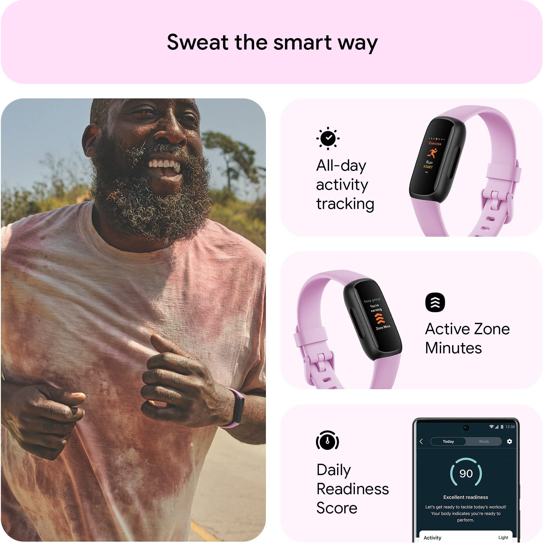 Fitbit Inspire 3 Health & Fitness Tracker (Lilac Bliss/Black) with 6-Month Premium Membership