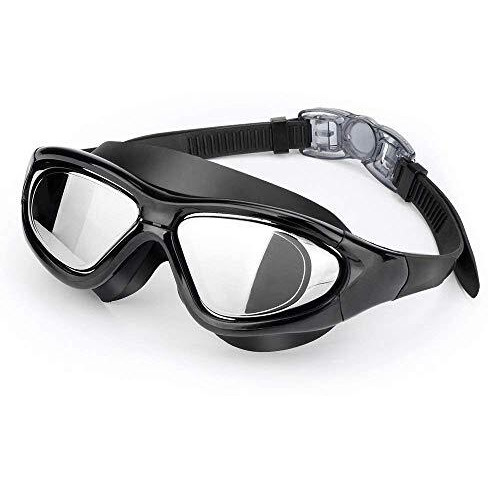 PRIME DEALS Premium Big Frame Competition Swim Goggles with Free Protective Case Pro Clear Lens & Wide-Vision Swimming Goggles with UV and Anti Fog Protection for Adult Men Women - Black.