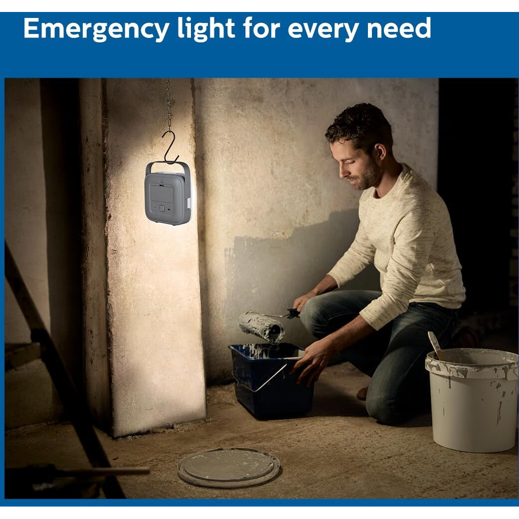 PHILIPS Ioniq 5W Portable Emergency Rechargeable LED Lantern | 3 Step Dimming Fast Charging Emergency Light for Power Cuts | Shape Square , Colour Grey , Pack of 1