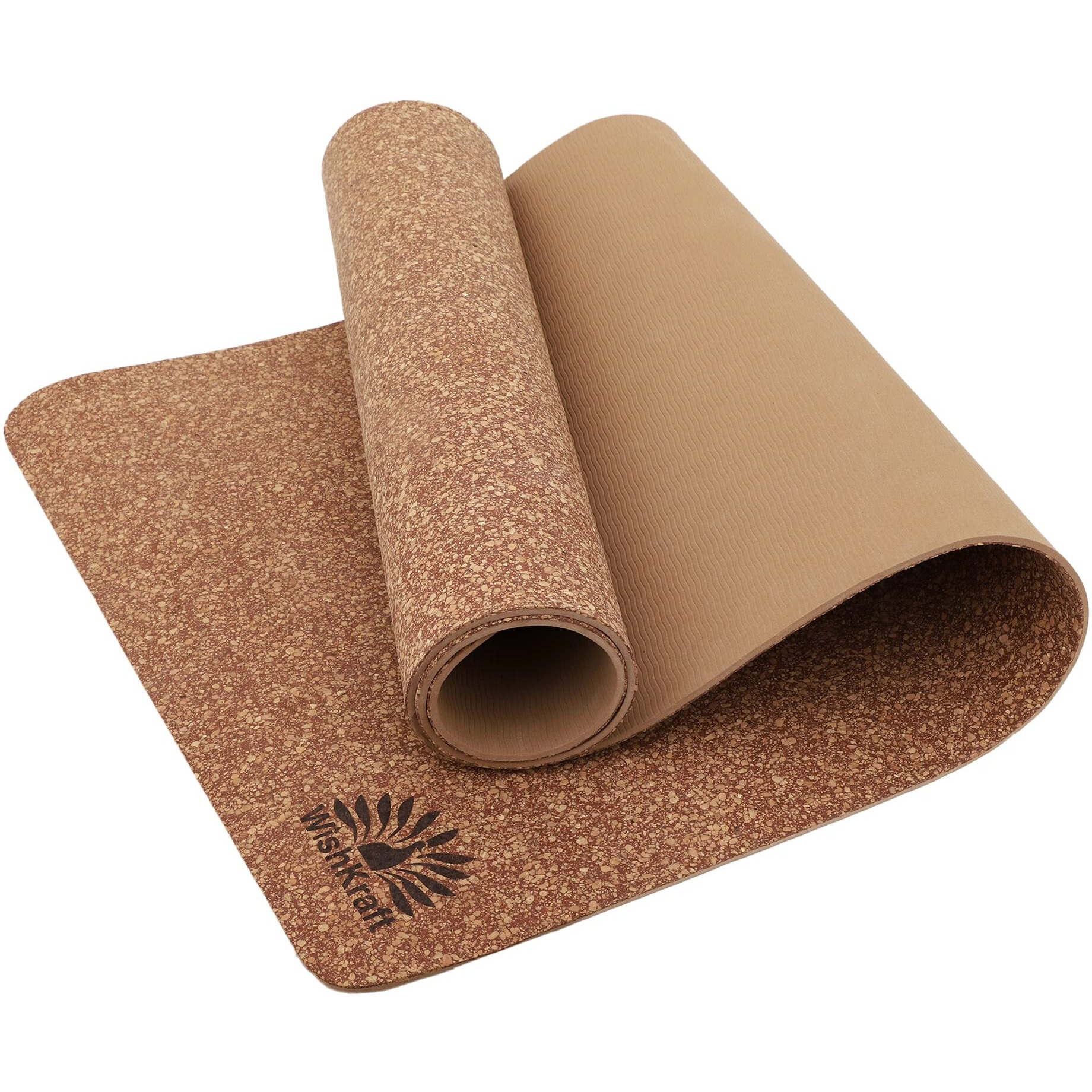WishKraft CORK Yoga Mat with Storage Bag & Strap [5 MM Thick] Eco-Friendly, Non-Slip, & Sweat Resistant | Cushioning, Support & Stability for Exercise, Fitness, Meditation & Pilates