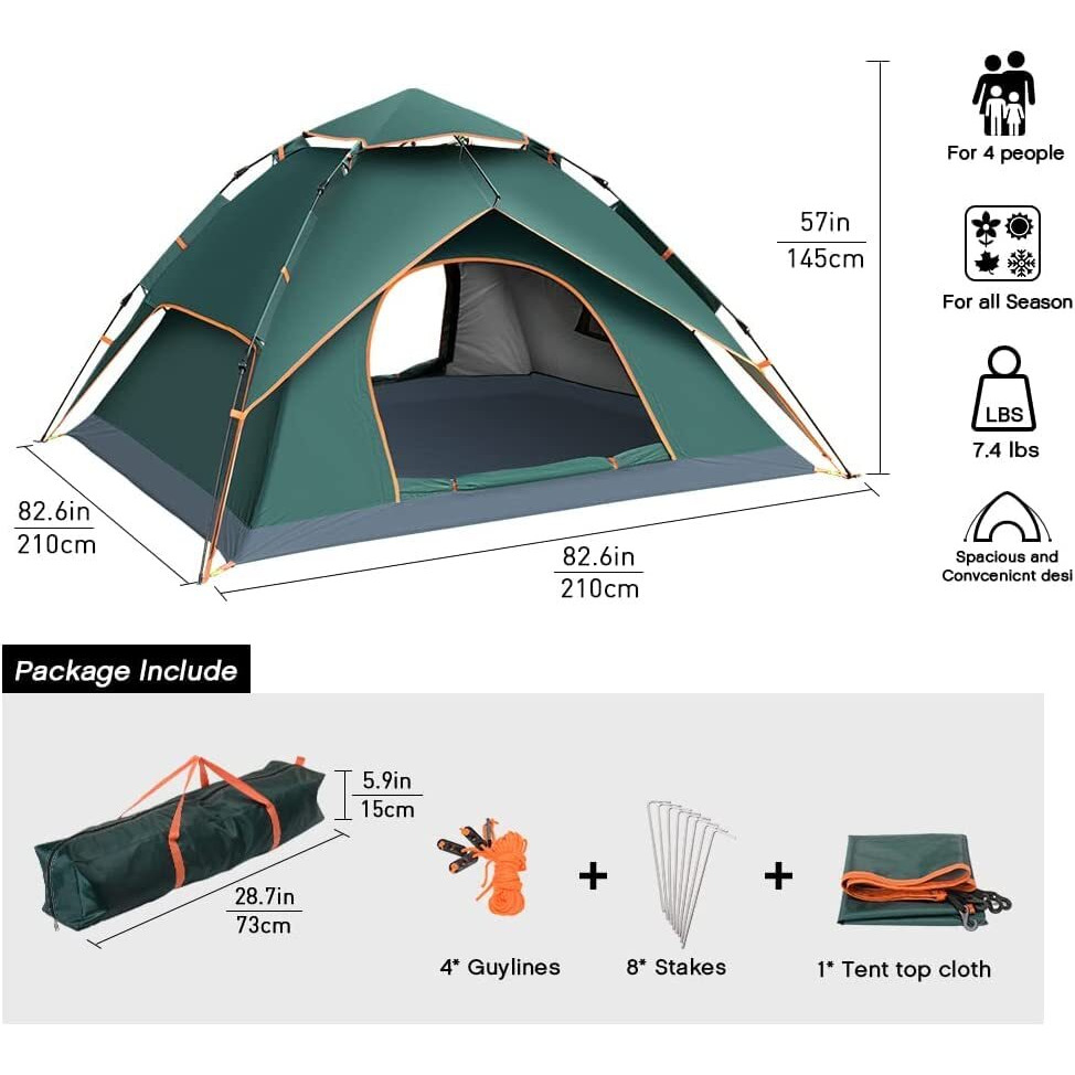 BOLDESCAPE 3-4 Persons Camping Tent, Waterproof for Adults - Spacious Outdoor Tent House for Camping. Durable Tent House for Camping, Perfect for Your Next Adventure (New), Polyester, Green