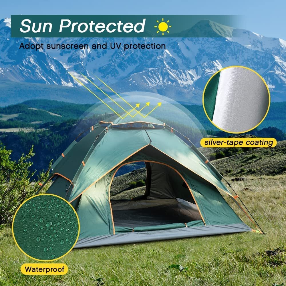 BOLDESCAPE 3-4 Persons Camping Tent, Waterproof for Adults - Spacious Outdoor Tent House for Camping. Durable Tent House for Camping, Perfect for Your Next Adventure (New), Polyester, Green