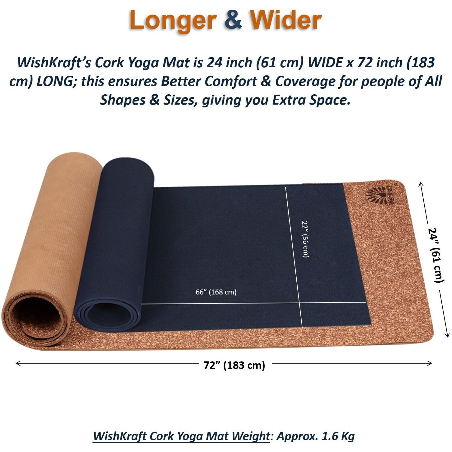 WishKraft CORK Yoga Mat [5 MM Thick] Eco-Friendly, Non-Slip, & Sweat Resistant | Cushioning, Support & Stability for Exercise, Fitness, Meditation & Pilates (Yoga Mat+DrawstringBag)
