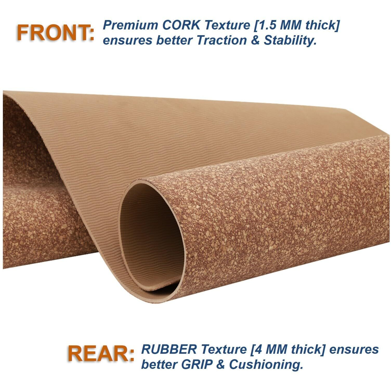 WishKraft CORK Yoga Mat [5 MM Thick] Eco-Friendly, Non-Slip, & Sweat Resistant | Cushioning, Support & Stability for Exercise, Fitness, Meditation & Pilates (Yoga Mat+DrawstringBag)