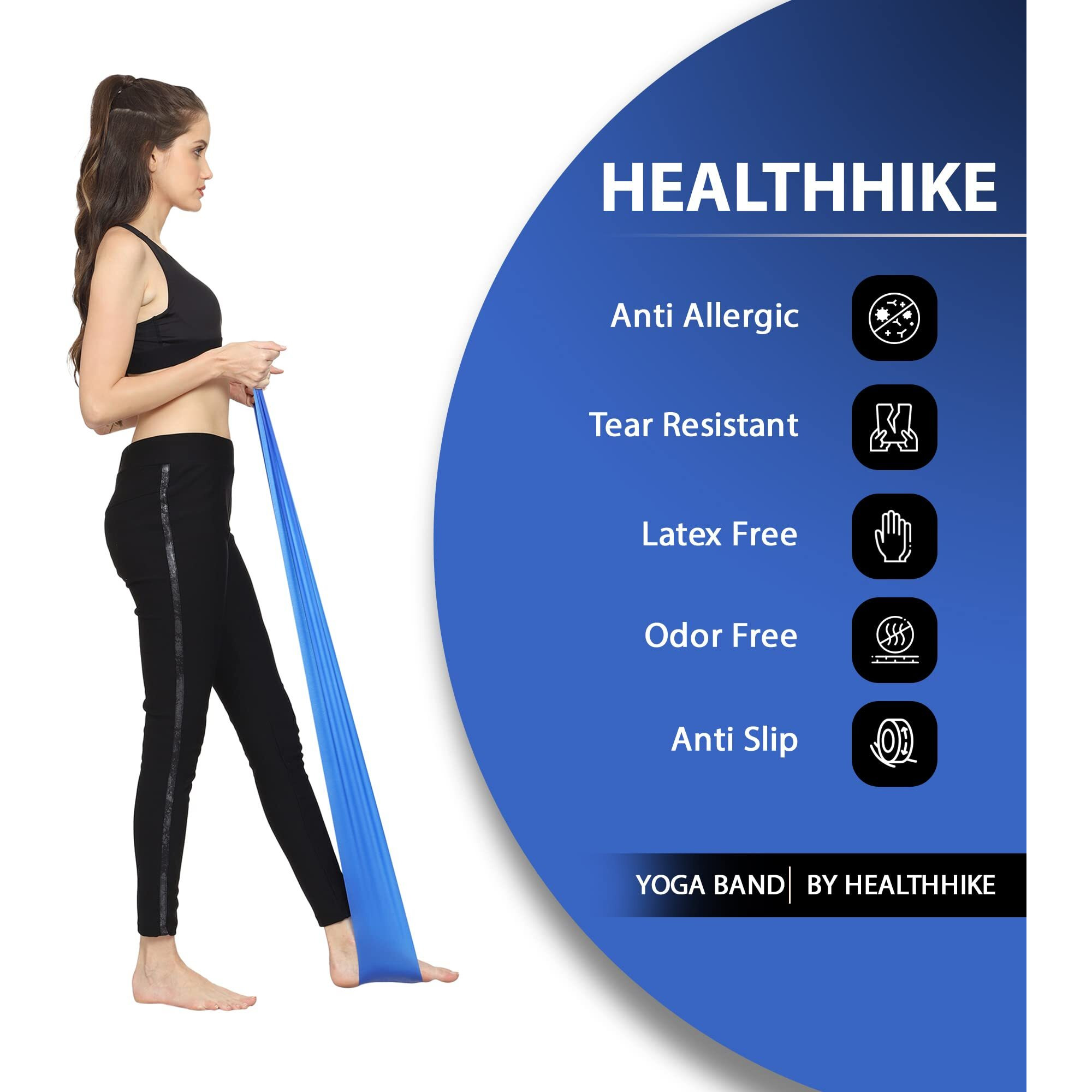 HealthHike Yoga Band | Theraband for Physiotherapy, Stretching, Yoga & Resistance Workout | Latex-Free, Anti-Allergic & Tear-Resistant thera Band for Exercise, Size 60 X 5 inch
