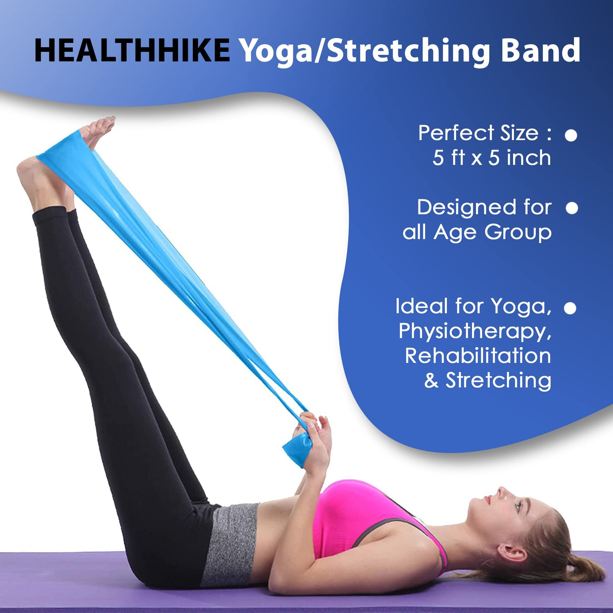 HealthHike Yoga Band | Theraband for Physiotherapy, Stretching, Yoga & Resistance Workout | Latex-Free, Anti-Allergic & Tear-Resistant thera Band for Exercise, Size 60 X 5 inch