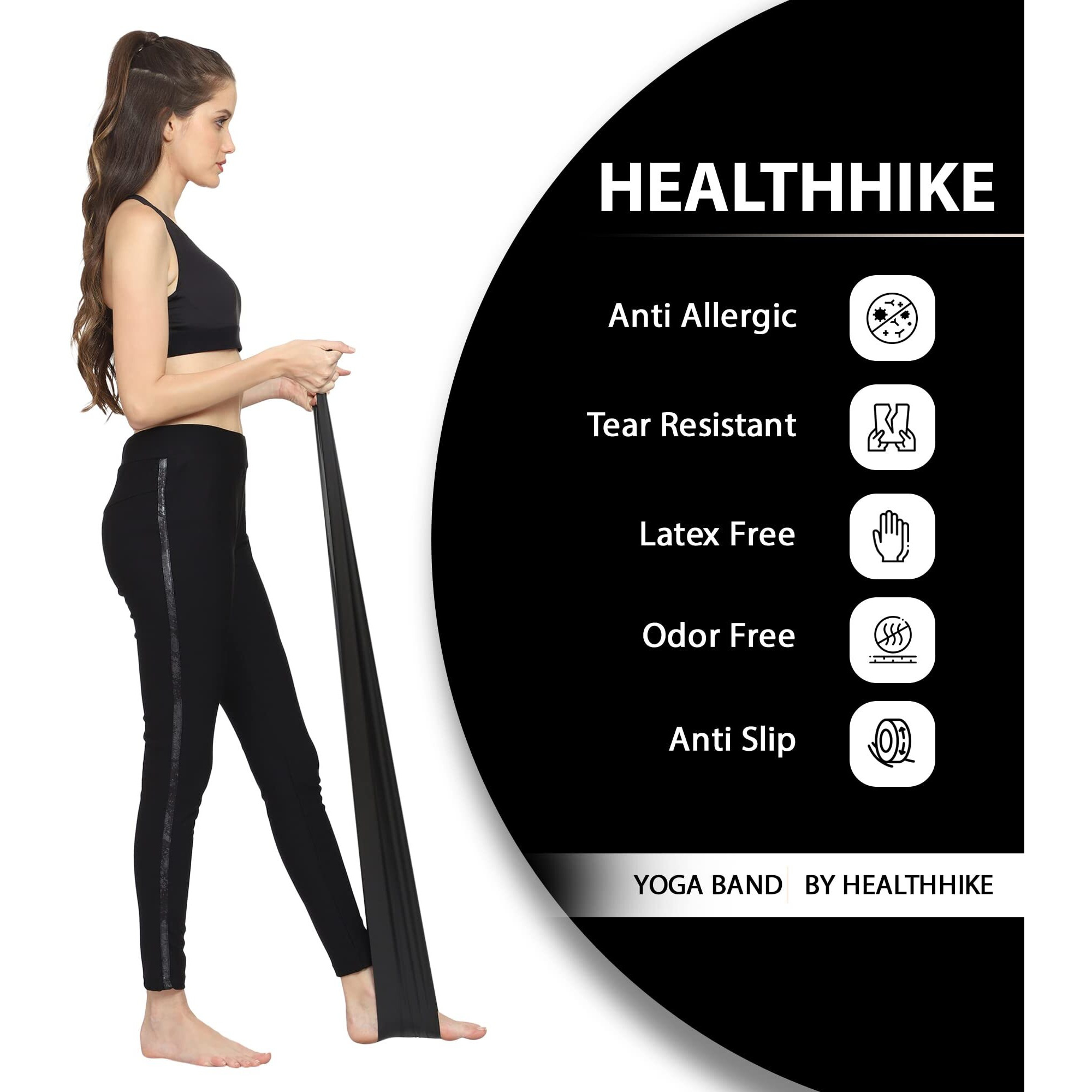 HealthHike Yoga Band | Theraband for Physiotherapy, Stretching, Yoga & Resistance Workout | Latex-Free, Anti-Allergic & Tear-Resistant thera band for exercise, Size 60 X 5 inch
