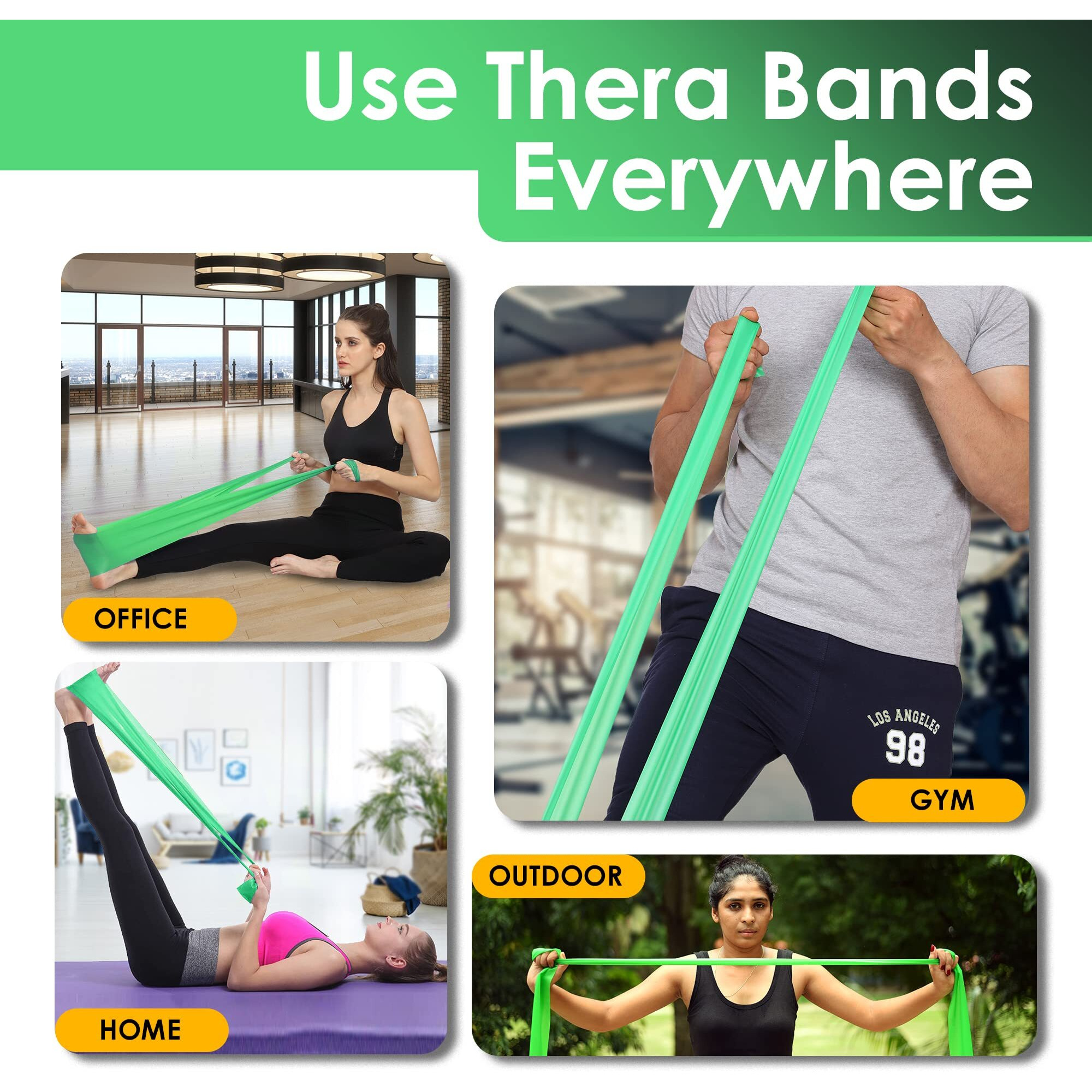 HealthHike Yoga Band | Theraband for Physiotherapy, Stretching, Yoga & Resistance Workout | Latex-Free, Anti-Allergic & Tear-Resistant thera band for exercise, Size 60 X 5 inch