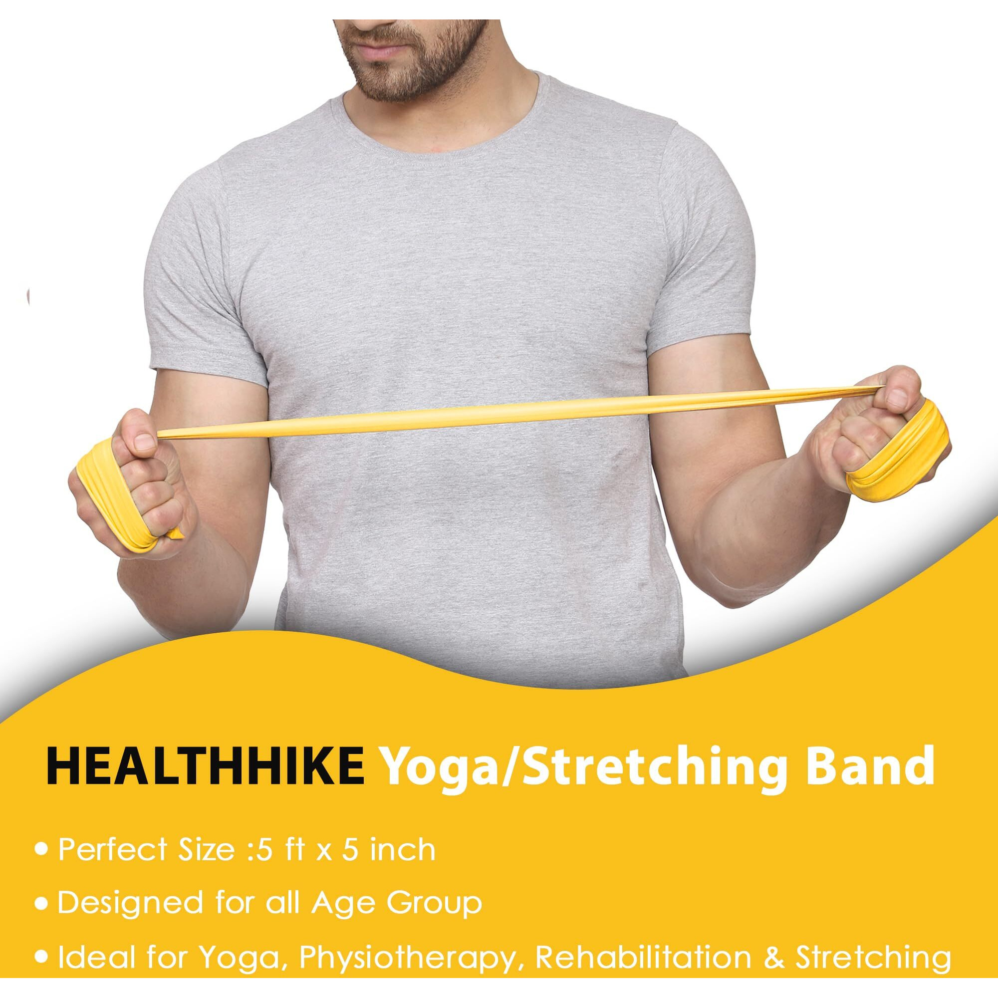 HealthHike Yoga Band | Theraband for Physiotherapy, Stretching, Yoga & Resistance Workout | Latex-Free, Anti-Allergic & Tear-Resistant thera band for exercise, Size 60 X 5 inch
