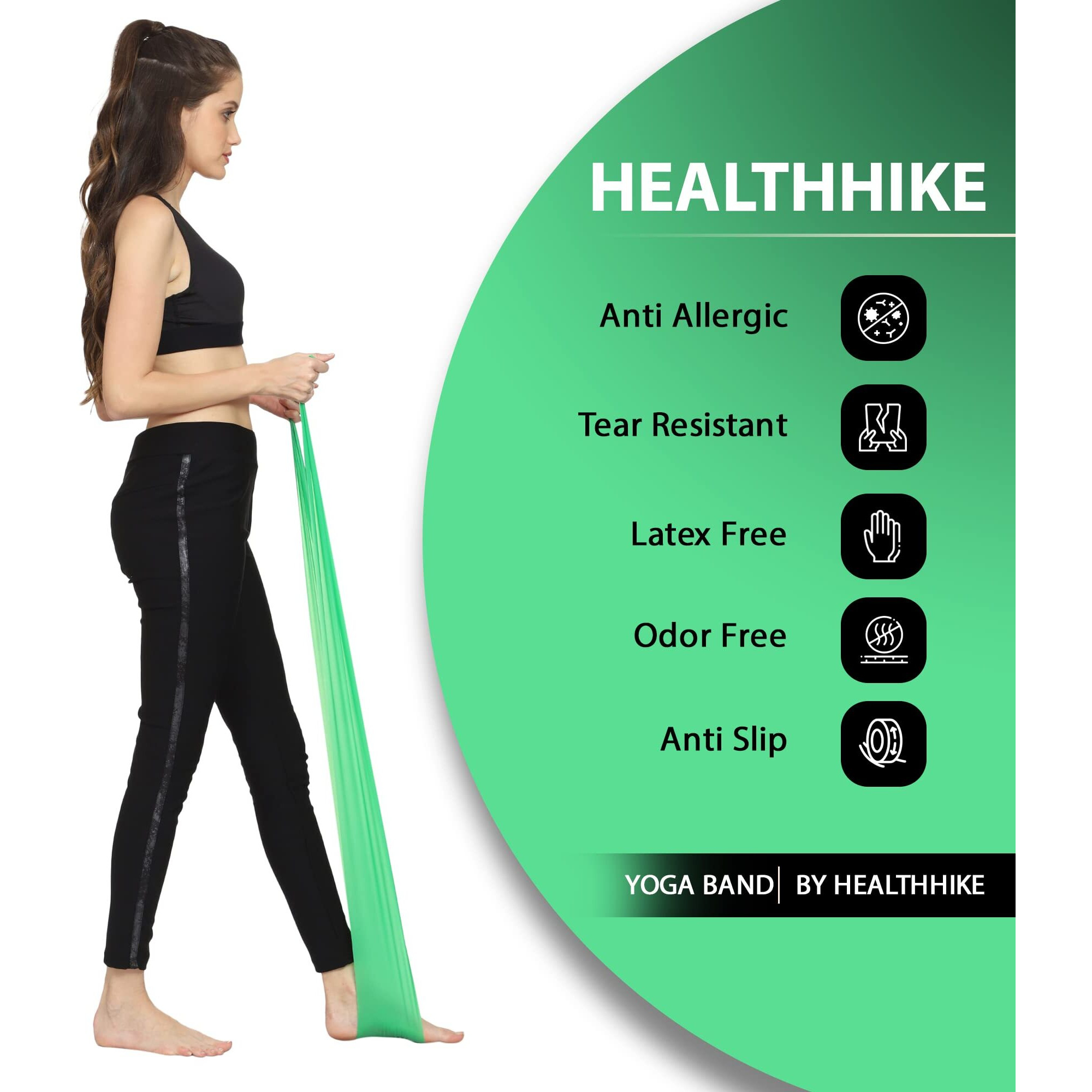 HealthHike Yoga Band | Thera Band for Physiotherapy, Stretching, Yoga & Resistance Workout | Latex-Free, Anti-Allergic & Tear-Resistant thera band for exercise, Size 84 X 5 inch