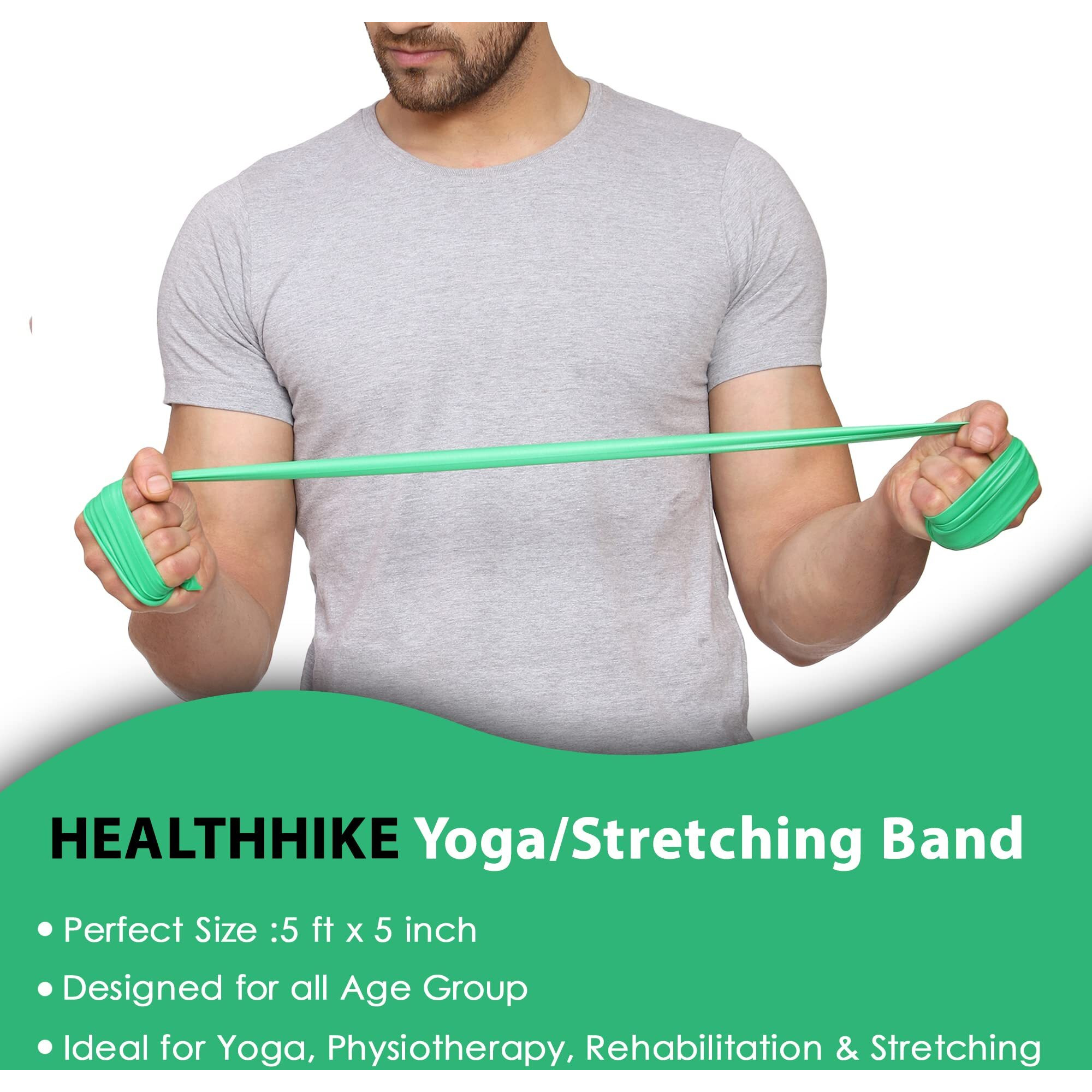 HealthHike Yoga Band | Thera Band for Physiotherapy, Stretching, Yoga & Resistance Workout | Latex-Free, Anti-Allergic & Tear-Resistant thera band for exercise, Size 84 X 5 inch