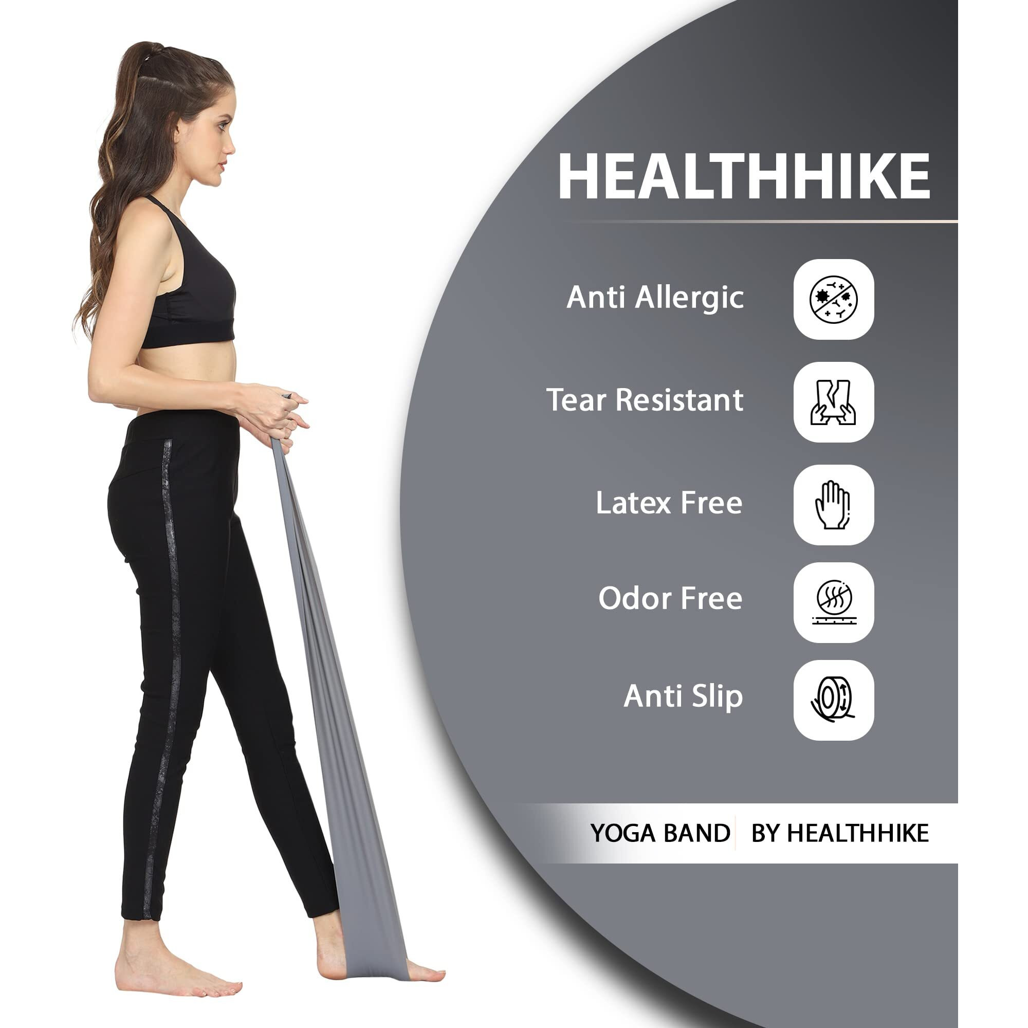 HealthHike Yoga Band | Thera Band for Physiotherapy, Stretching, Yoga & Resistance Workout | Latex-Free, Anti-Allergic & Tear-Resistant thera band for exercise, Size 84 X 5 inch